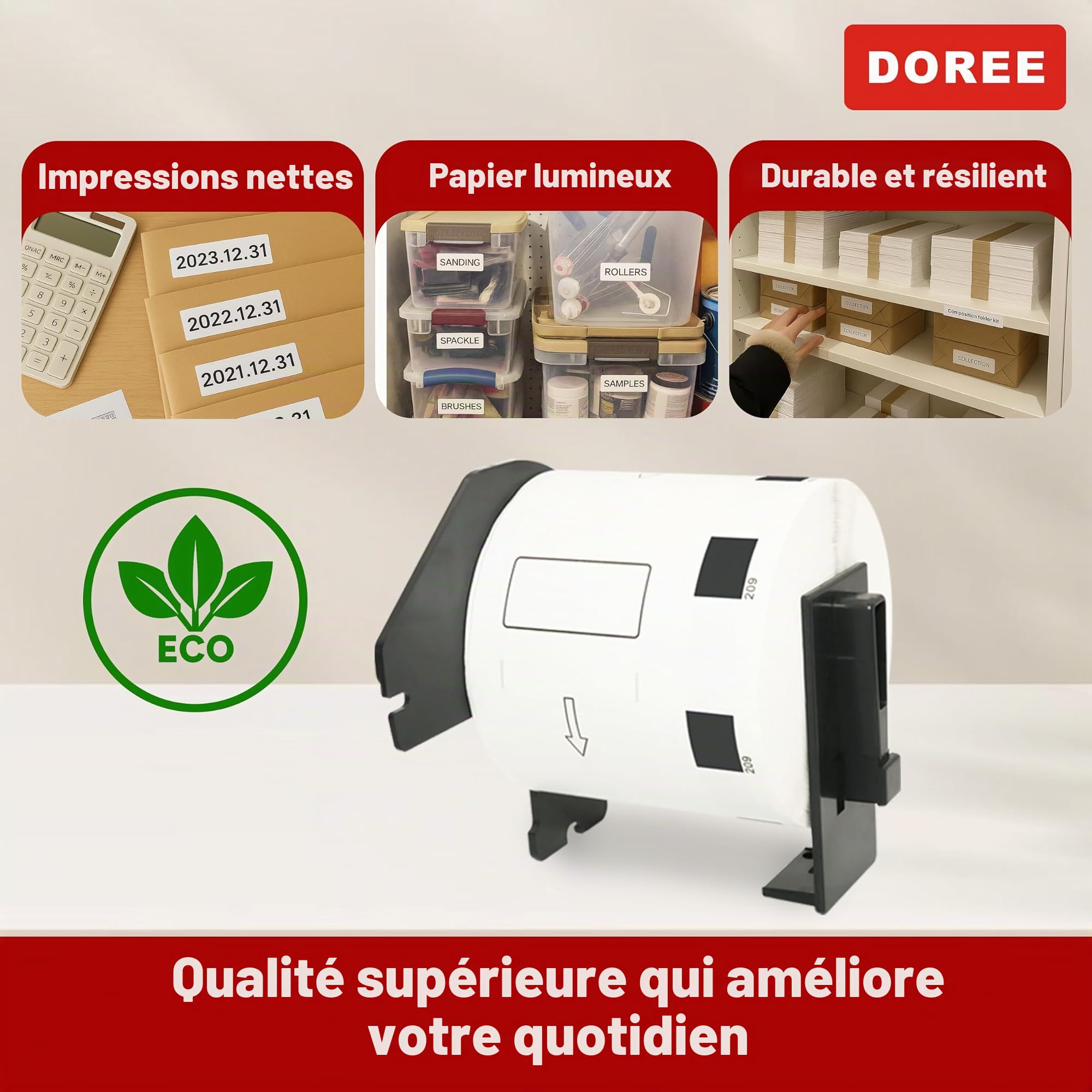 DOREE 10 Rouleaux DK11209 62x29 mm Étiquettes d'Adresse 800/Rouleau | Étiquettes d'Adresse 62mm x 29mm compatibles avec Brother DK11209, noir sur blanc, pour la série QL de Brother