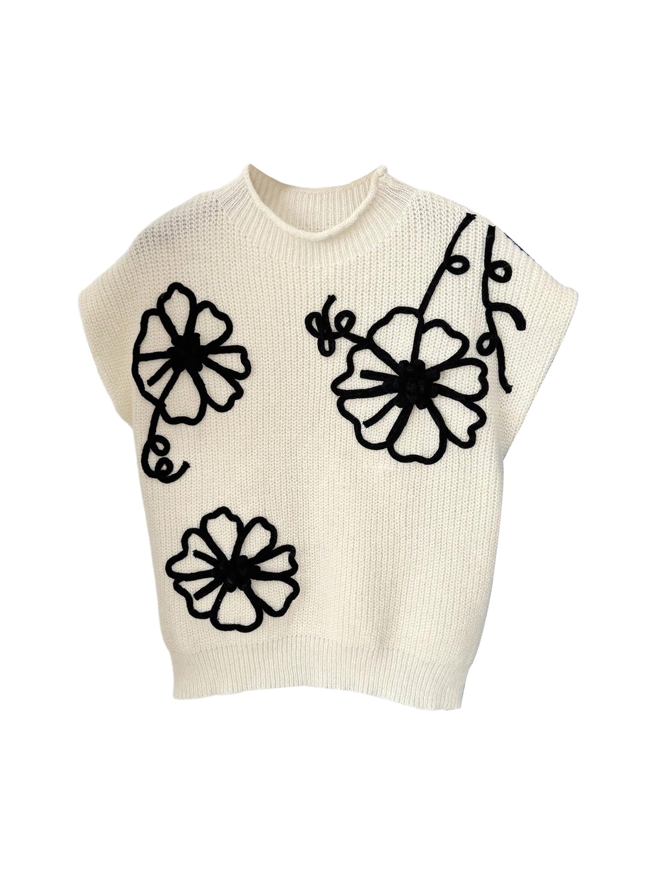 SOLY HUX Womens Floral Sweater Vest Mock Neck Sleeveless Knit Casual Fall Tops