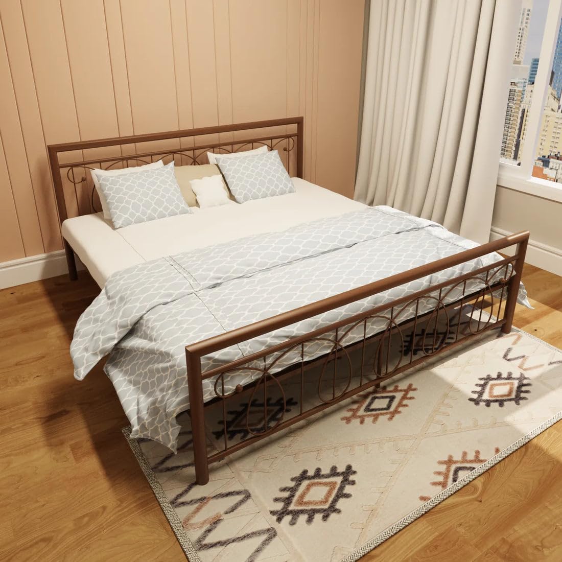 IZZ DECOR Magnus Heavy Duty King Size Metal Bed in Brown - Robust Design for Superior Strength and Comfort-image-36