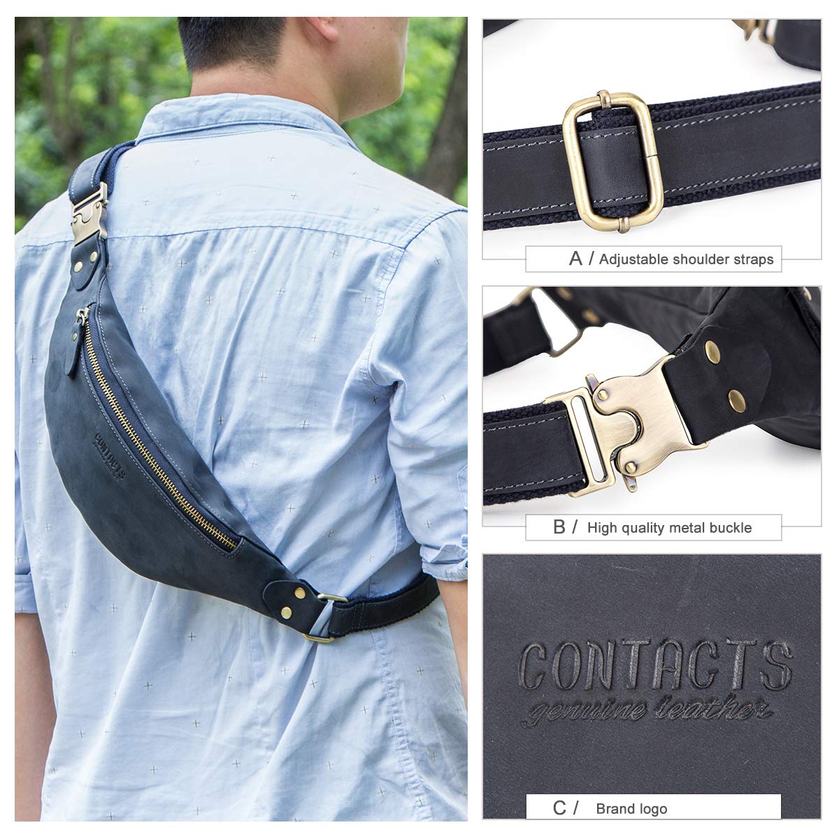 Echt Leder Gürteltasche Herren - Multifunktionale Gürteltasche mit Reißverschluss, Dunkelblau, Einheitsgröße, Koffer