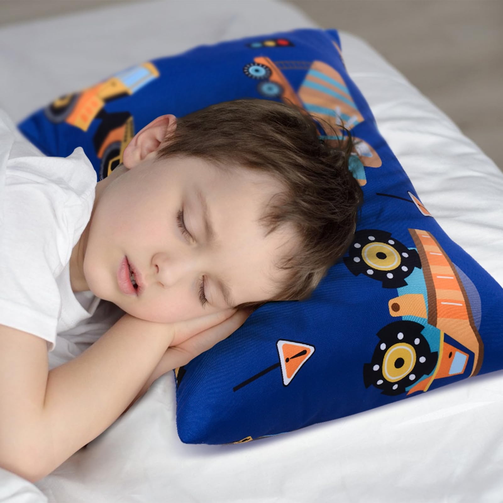 JISEN Toddler Pillowcases for Boys 33x46cm 30x40cm 35x48cm Engineering Vehicle Baby Pillow Case 2 Pack Small Pillow Covers for Travel Pillow Blue White - Image 2