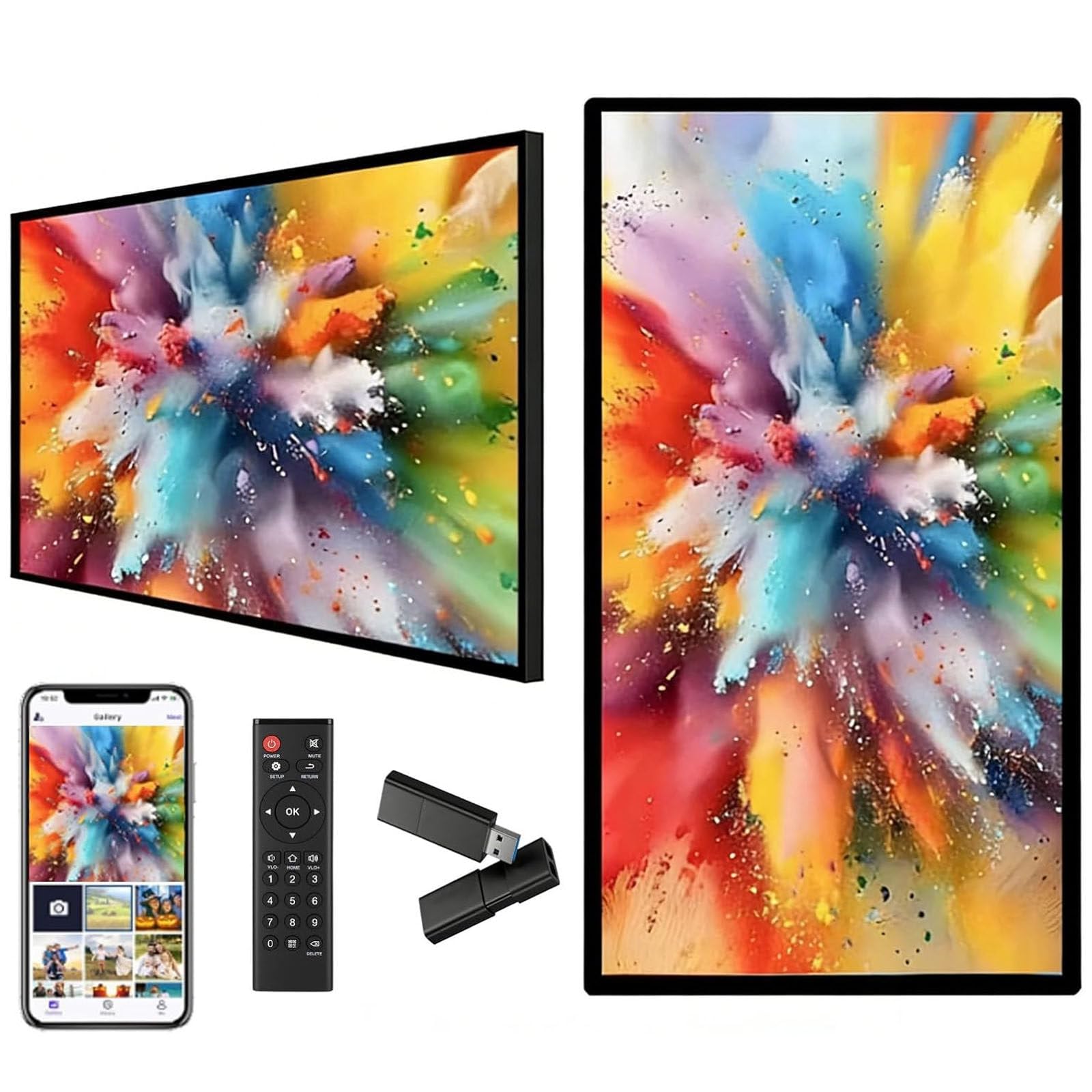 Drmoxin Digital Kiosk Advertising Media Player, Commercial Digital Signage LCD Monitor Screen, U-Disk Plug&Play, Landscape/Portrait, Loop Playback & Smart Split Screen 15.6in