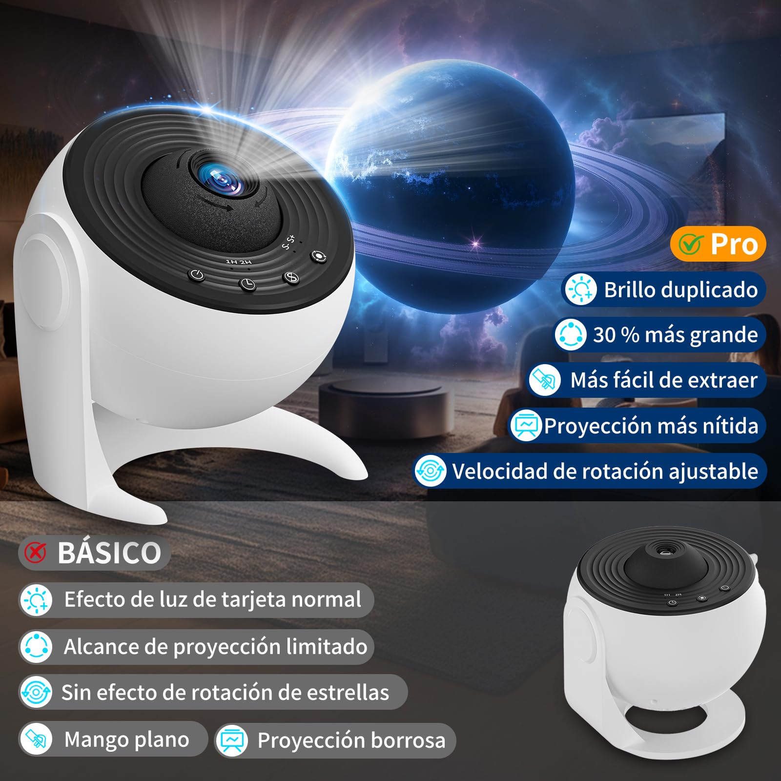 FlyEagle Proyector De Galaxias Y Estrellas Real, Proyector Estrellas 13 En 1, Luz Nocturna Con Temporizador, Proyector Planetario Con RotacióN De 360°, Proyector De Galaxias Adultos NiñOs, Blanco - 4