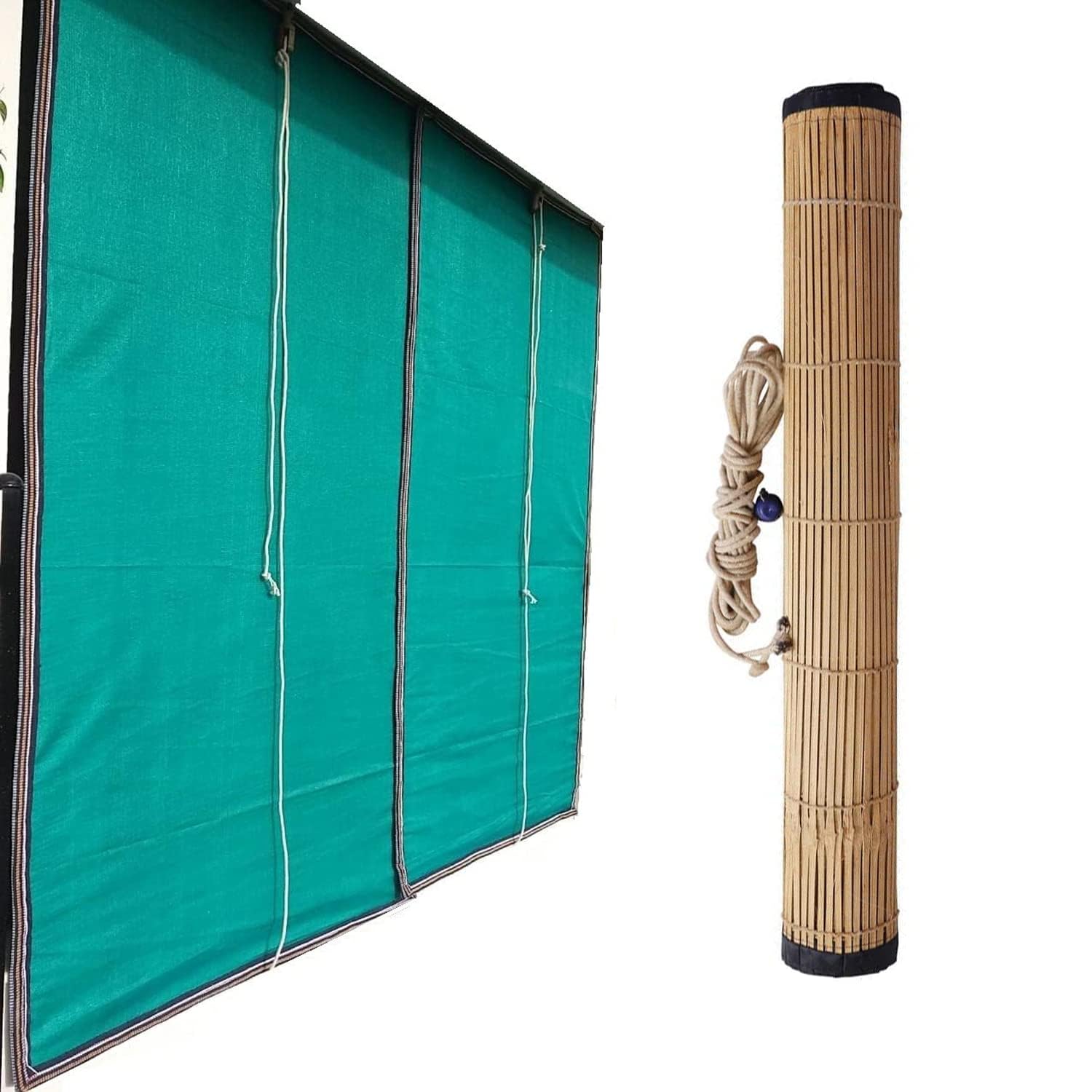Foreign Holics Outdoor Bamboo Roller Blind Chick Closer Green Curtains for Window Balcony, Outdoors, Door& Ceiling (3 Width X 4 Length)