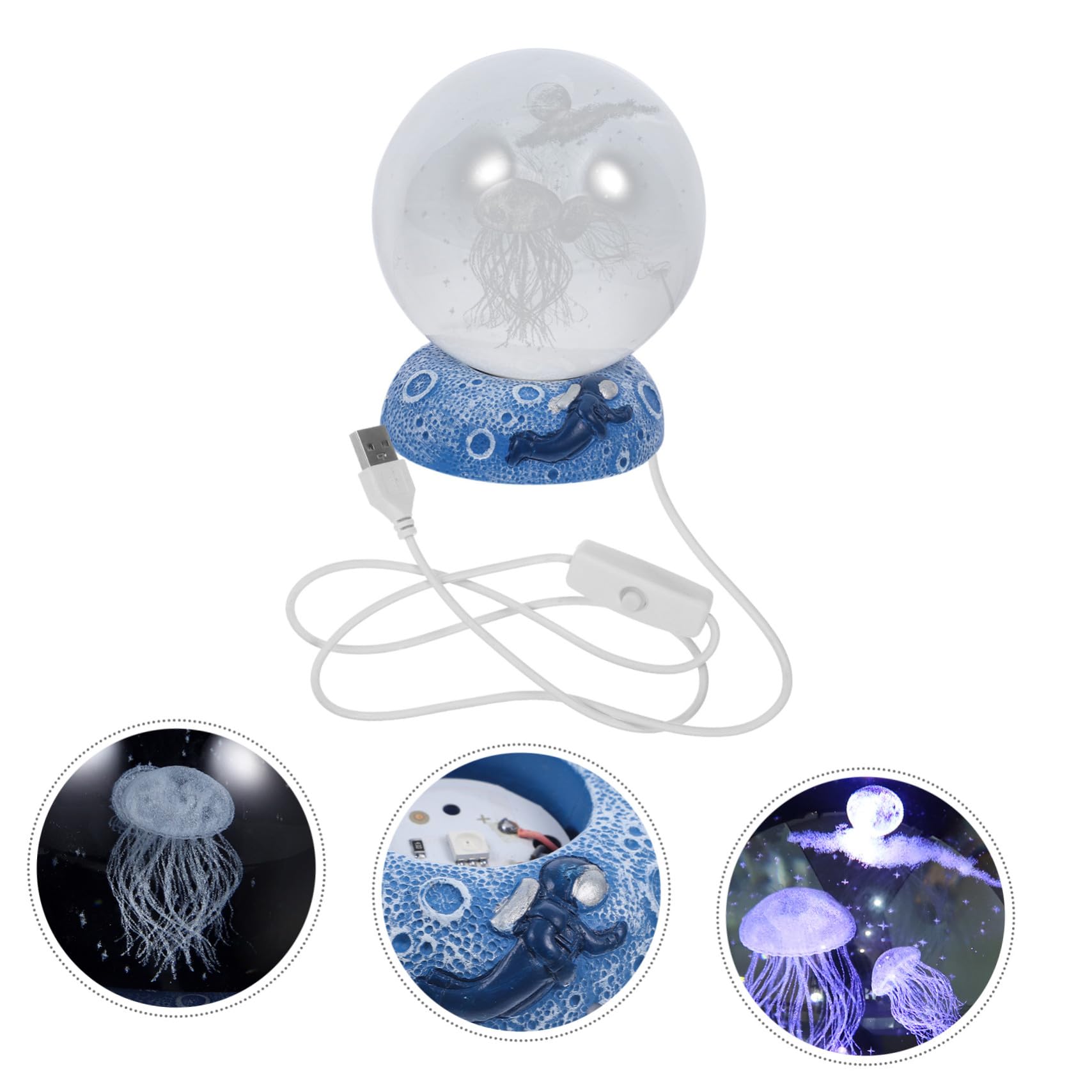 Lampada Notturna Sfera di Cristallo USB Incisione 3d | Resina e Cristallo, Luce a Colori Variabili, Base Stabile Portatile per Camera da Letto e Negozi