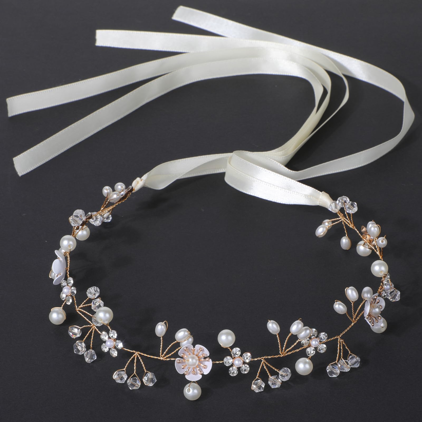 Sibba Diadema para Novia Diadema de Flores 1 Pieza de Diadema De Perlas Coronas Tiara de Boda Propuesta de Novia Dama de Honor Tocado con Cuentas Accesorios para el Cabello Para Niñas