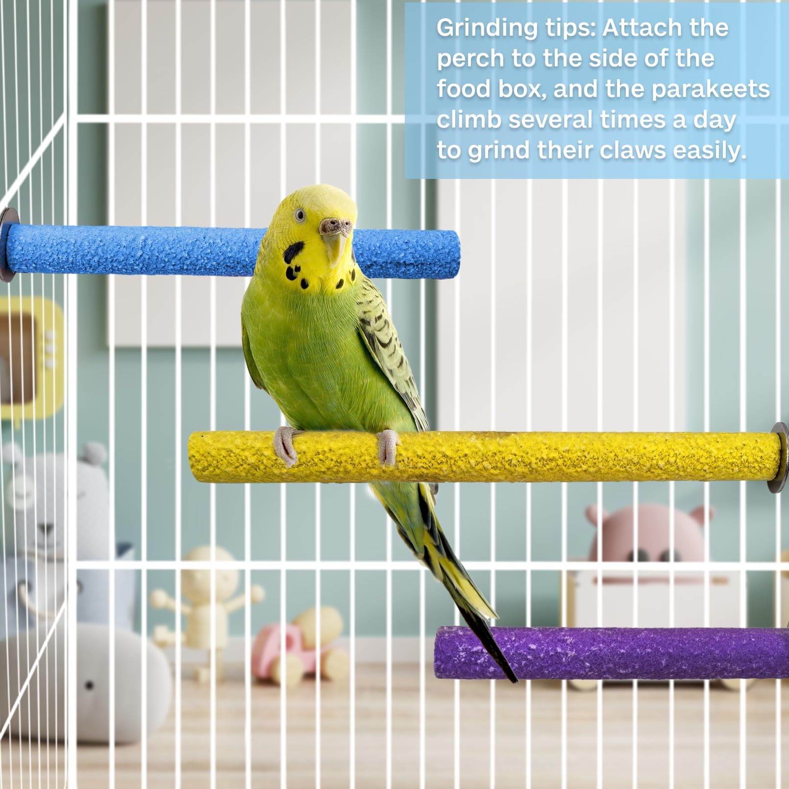Hypeety Wooden Bird Perch Stand - 7" Sand Coated Chew Toy For Parrots, Budgies, Cockatiels For Paw Grinding & Beak Trimming (Random Color) - View #9