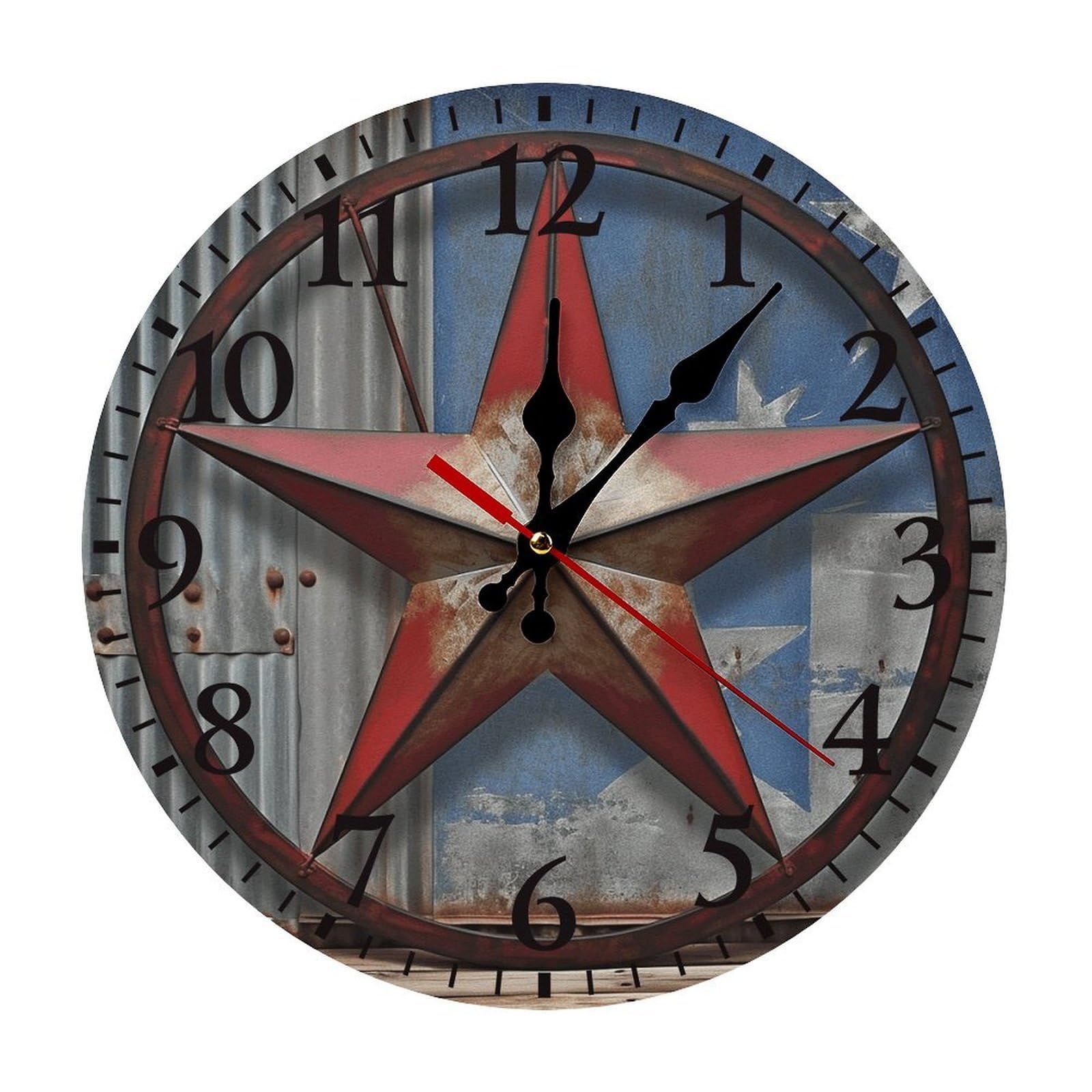 Horloge murale ronde 30 cm avec chiffres arabes style Texas Star