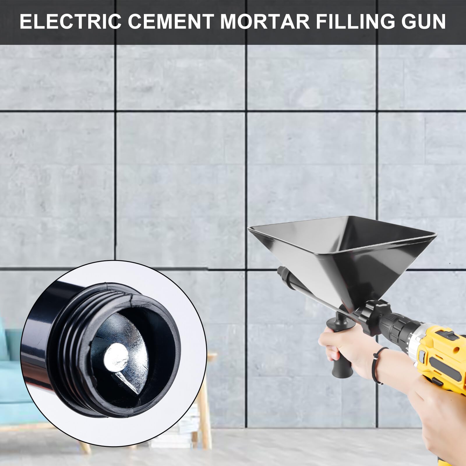 Siringa per malta, pistola elettrica per fughe con 4 ugelli, pressa per malta, strumento di sigillatura a forma di imbuto, agitatore in metallo, per malta e pavimenti in pietra