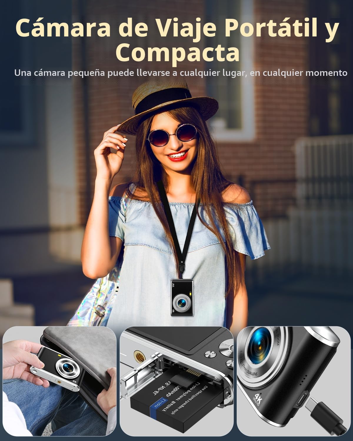Cámara Digital, AutoFocus 4K Cámara Compacta Cámara fotográfica con Tarjeta de Memoria de 32 GB con cámara Dual HD 48 MP Zoom Digital 16X Pantalla Grande de 2,8" para Principiantes