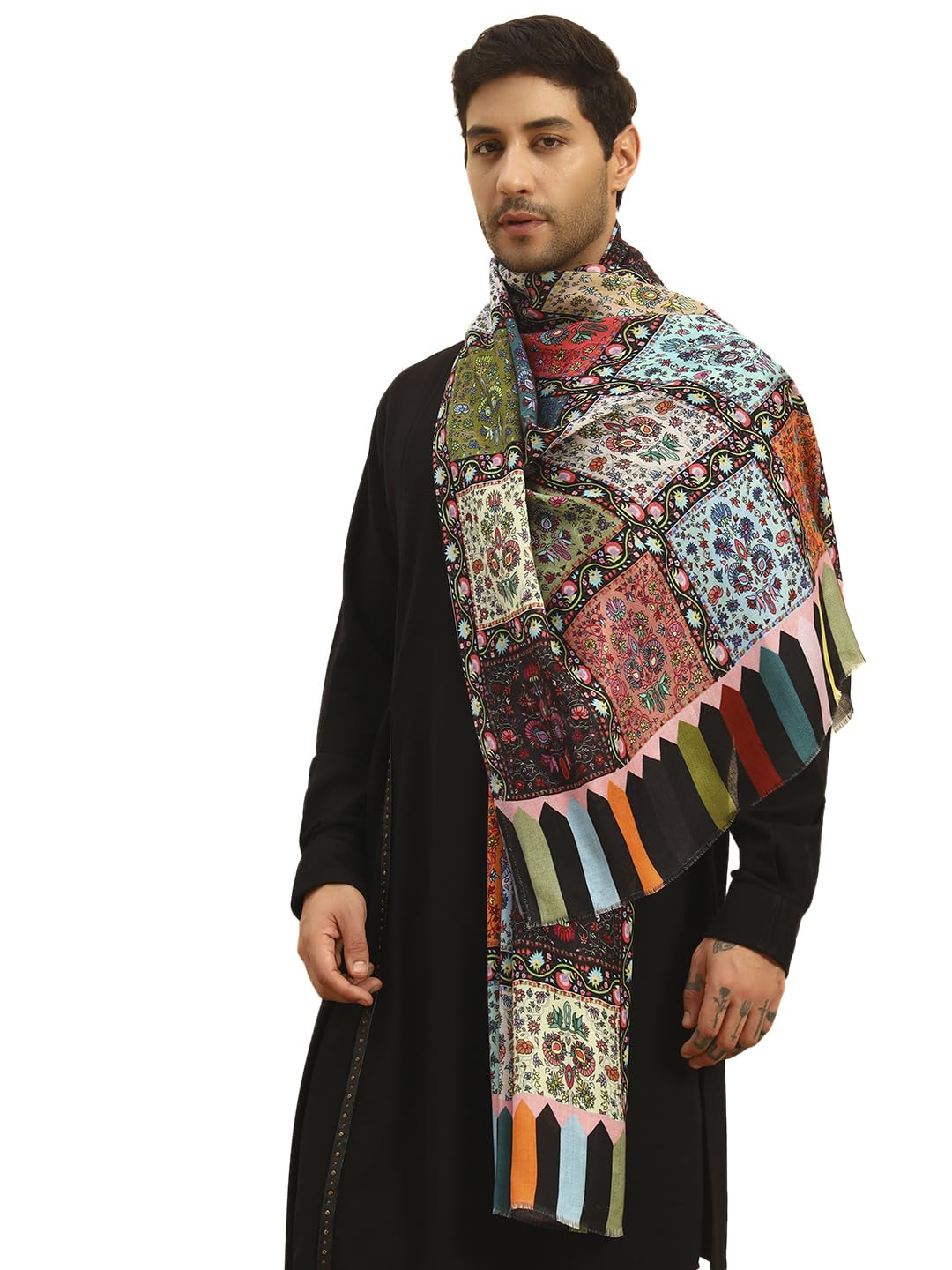 pashmoda Men Floral Sonata Royal Fine Soft Bamboo Fibre Stole, Multicoloured Design, Evening Wrap, Luxury Pashmina Style Scarf, Wrap, Sustainable and Natural Fabric (Size 28x80)-picture-25