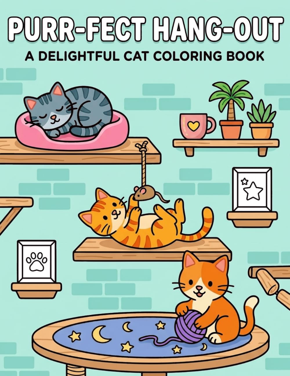 Purr-fect Hang-out: A Delightful Cat Coloring Book: Explore Whimsical Feline Fun | Simple, Bold Illustrations Featuring Happy Kittens, Cozy Play Spaces, and Relaxing Daily Adventures for All Ages