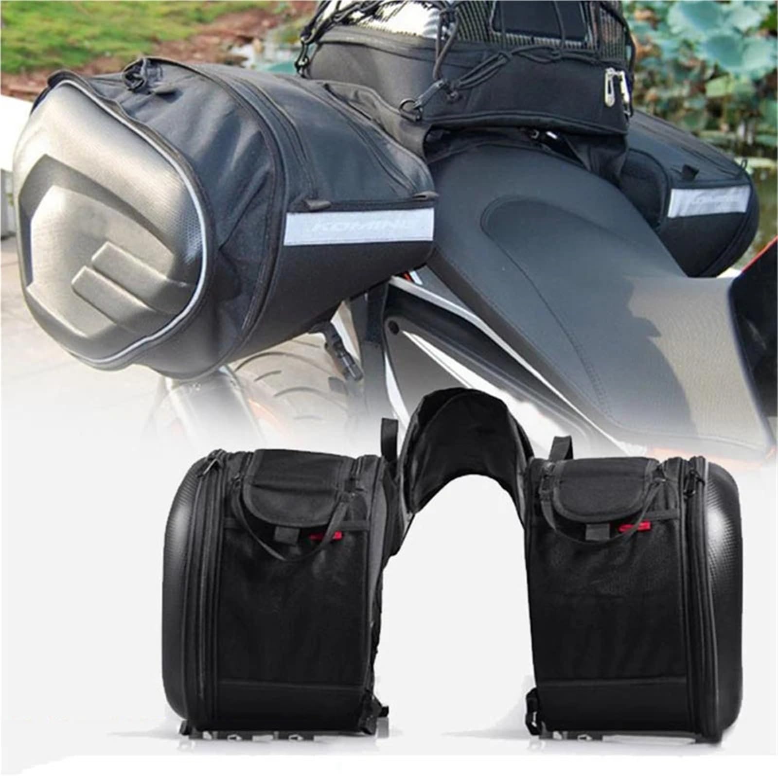 Borsa Gamba Moto Borsa da Sella Impermeabile per Moto/Borse da Viaggio per Casco Laterale per Moto + Copertura Antipioggia Un Paio Marsupio Gamba Moto(Oxford And Plastic)