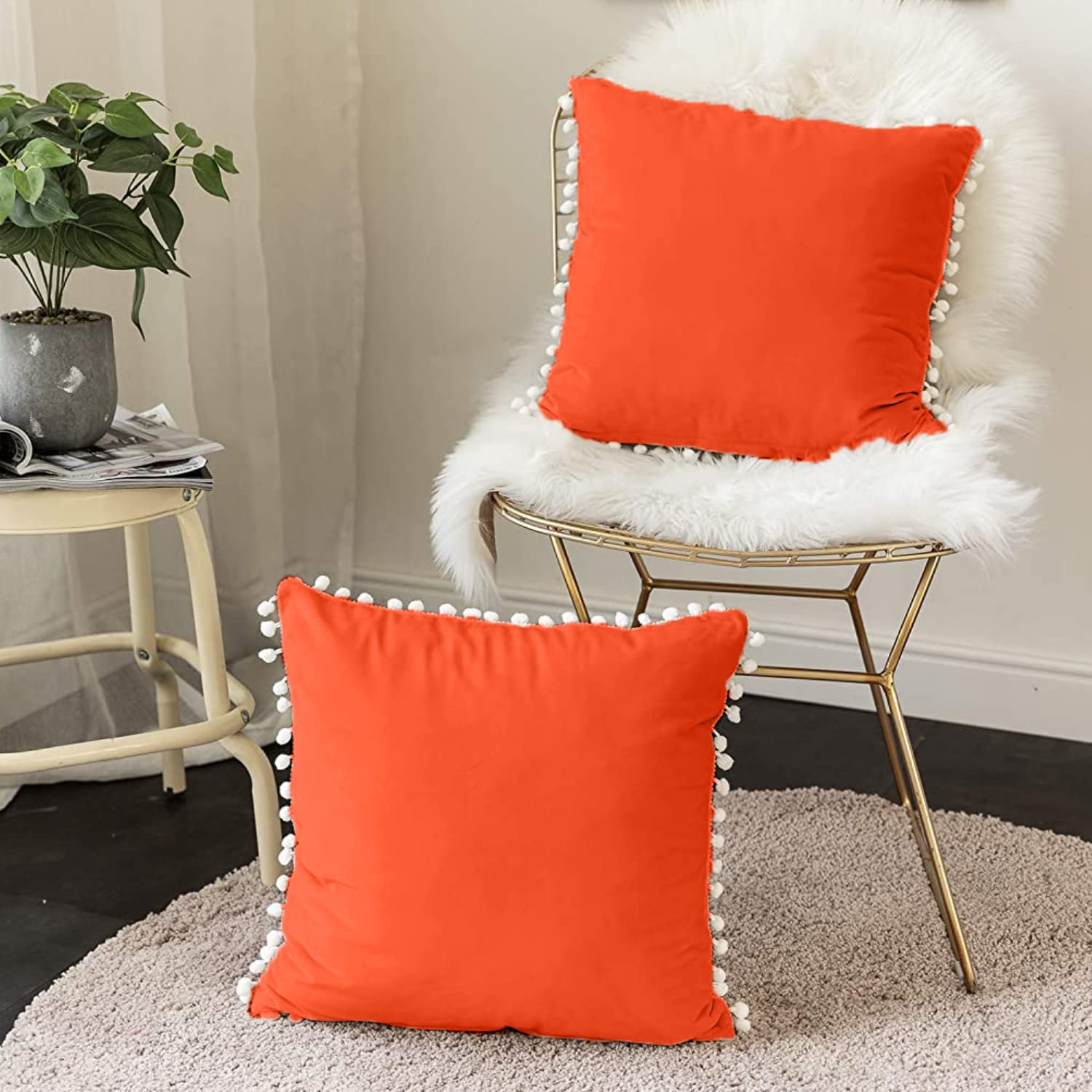 CottonFry Set of 2 Cushion Covers/Throw Pillow Covers with Pom Poms, Soft Square Velvet Pillowcases (B0992K9V9Z) Amazon Price History, Amazon Price Tracker