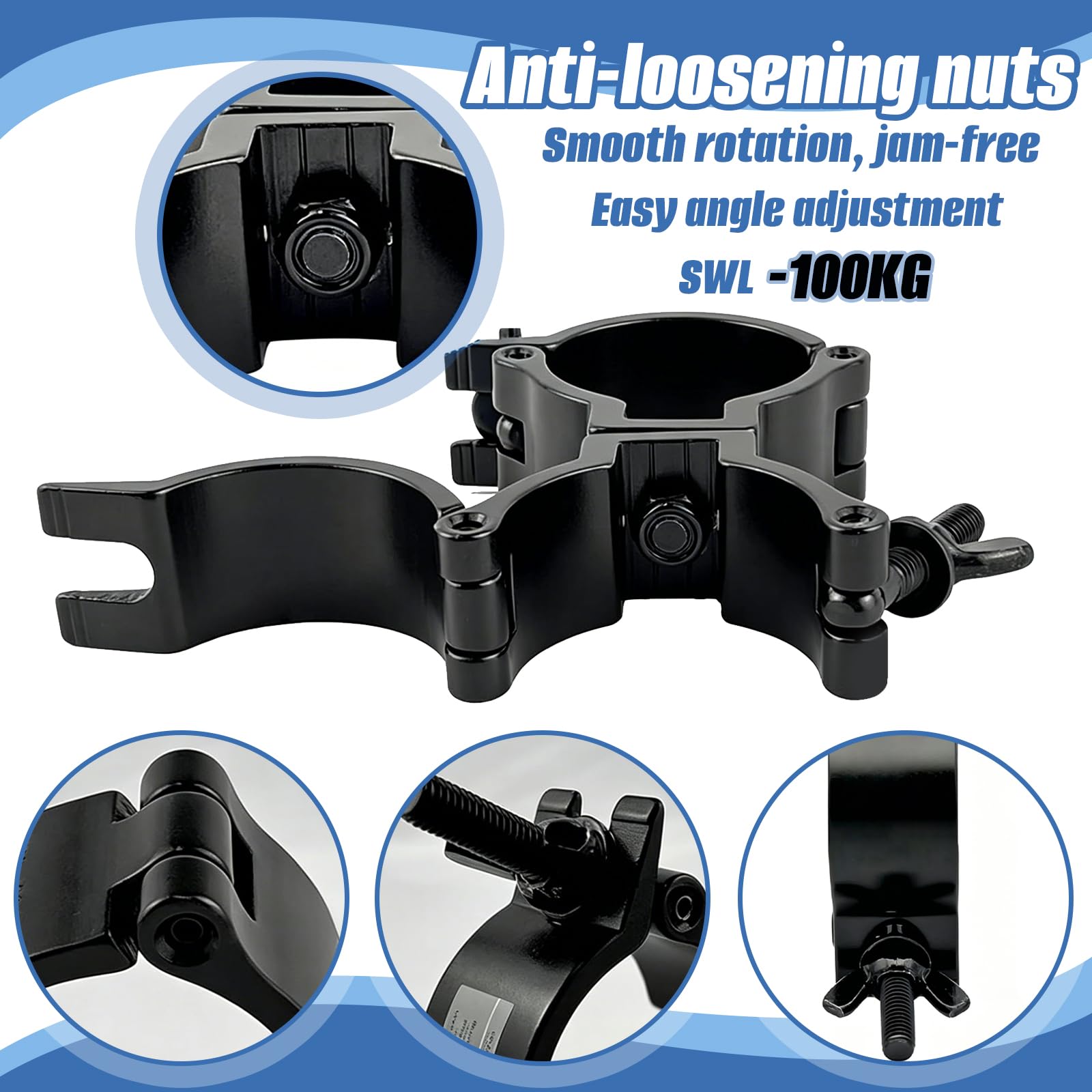 Abrazadera para Luces de Escenarios, 4Pcs Dual Truss Clamp de Aleación de Aluminio 48-52mm Giratorio Doble Gancho Truss Garras Truss Ganchos Abrazaderas deTubo Capacidad de 100 kg