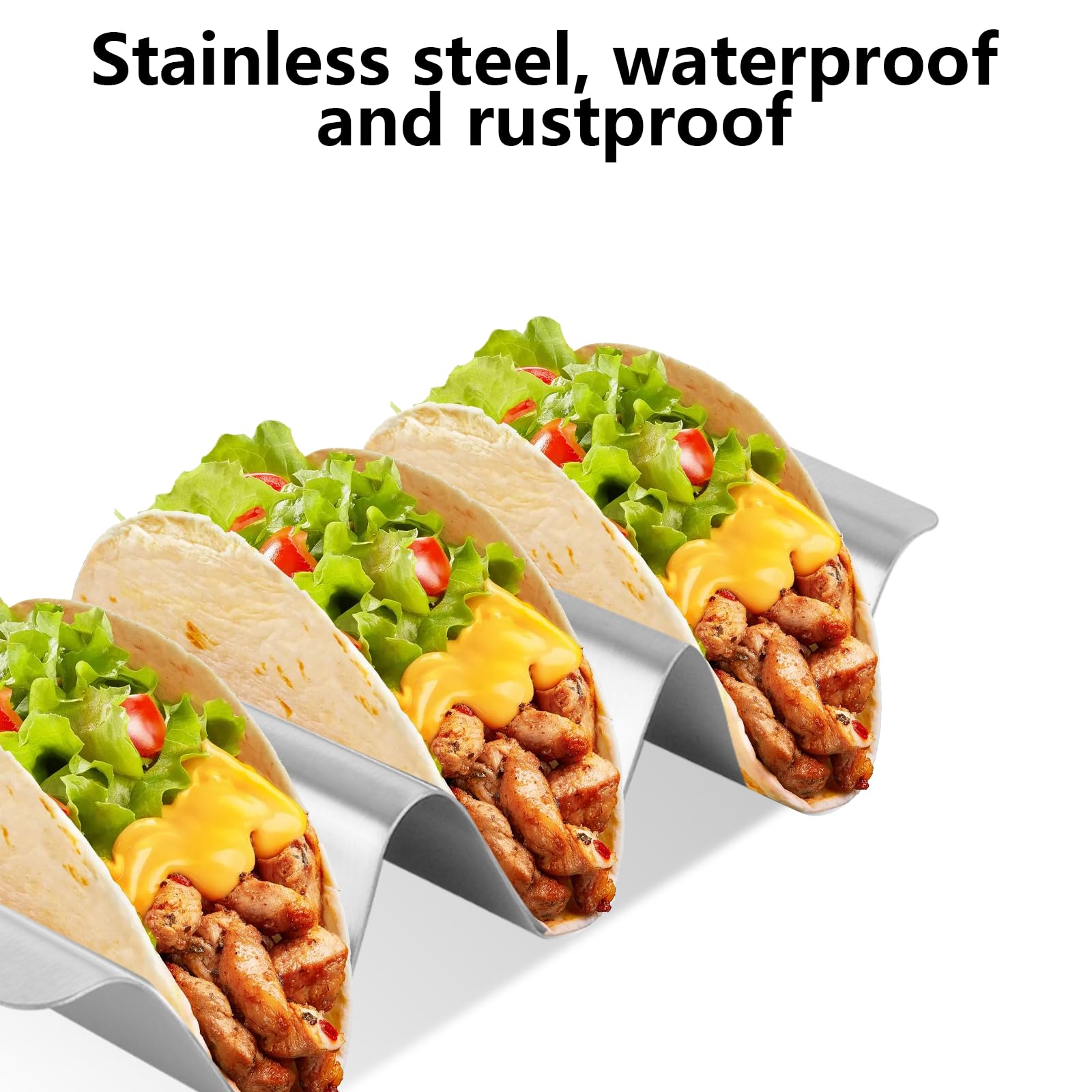 AKOLAFE 6 Stück Taco Halter Edelstahl 25x10x4.5cm Tacohalter Taco Holder mit Griffen Hot Dog Halter Ständer U-förmiges Taco Rack Dino für Tacos, Sandwiches, Brot, Hot Dogs und Waffeln