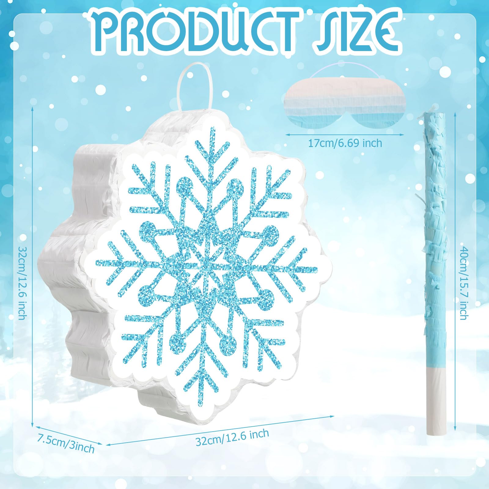 Pignatta per Feste Invernali Pignatta di Natale Pentolaccia con Coriandoli Bastone e Benda da Pignatta a Tema Wonderland Principessa Baby Shower Compleanno (Blu, Fiocco di Neve)