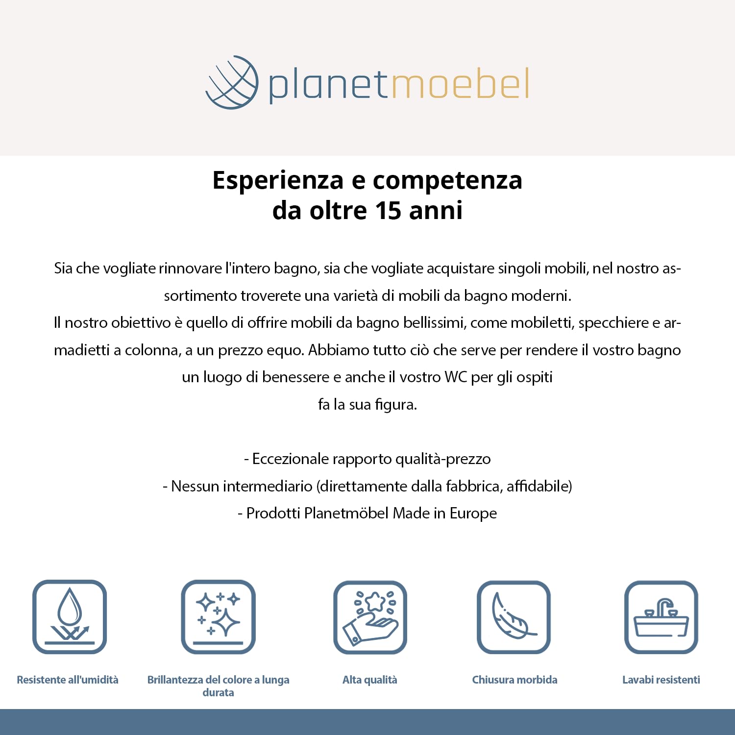 Planetmöbel Sifone per lavabo e lavabo, scarico in plastica bianca, sifone tubolare 1 1/4