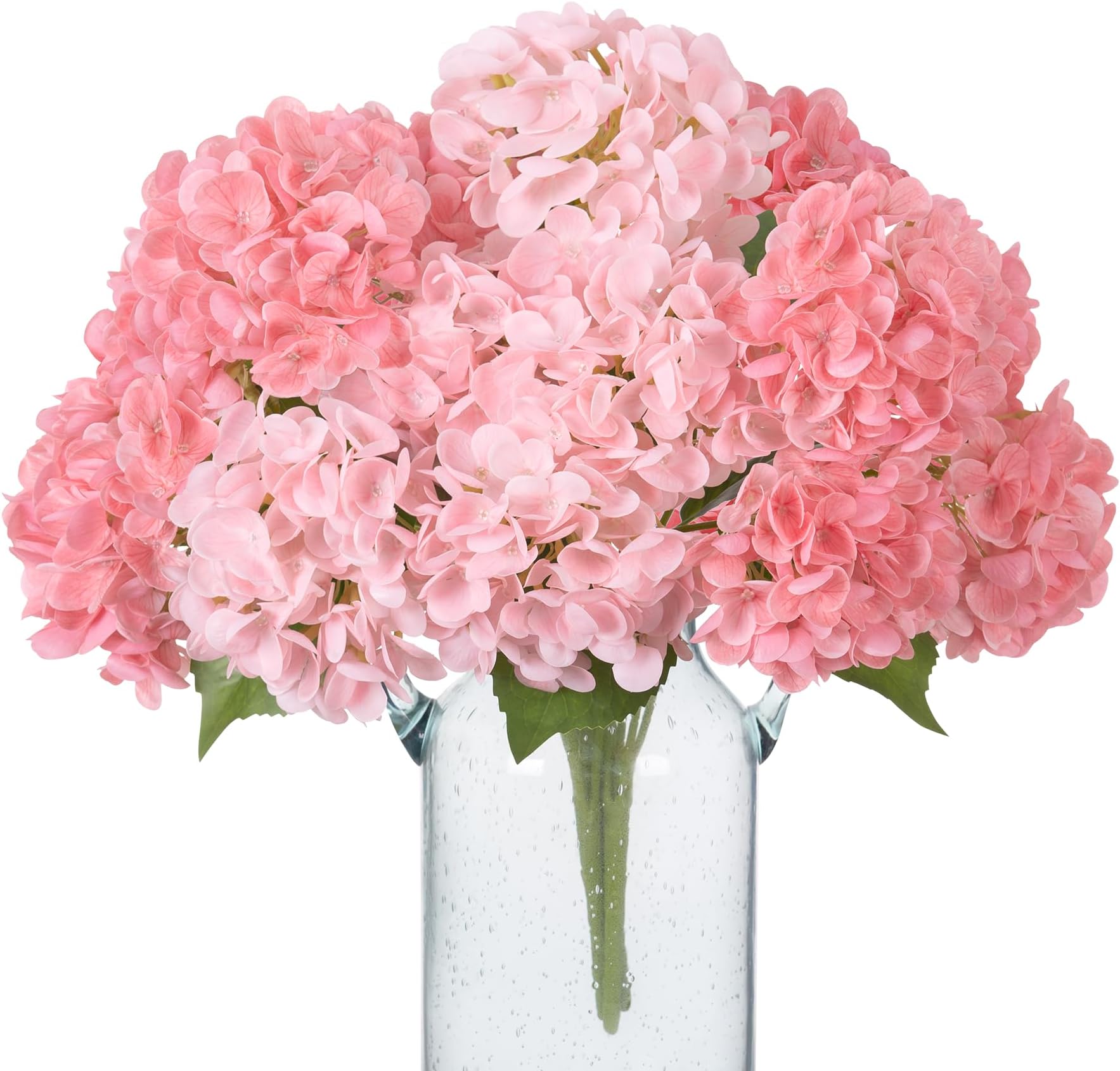Artificial Flowers Fake Hydrangea with Latex Real Touch, 3Pcs 18" Faux Pink Hydrangeas with Long Stem & Leaves for Indoor, Home, Office, Wedding Arrangements, Baby Shower and Party Decor (Pink)