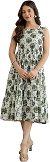 Daevish New Rayon Floral Printed Flared Midi Dress for Women | Women Calf Length Dress Price In India