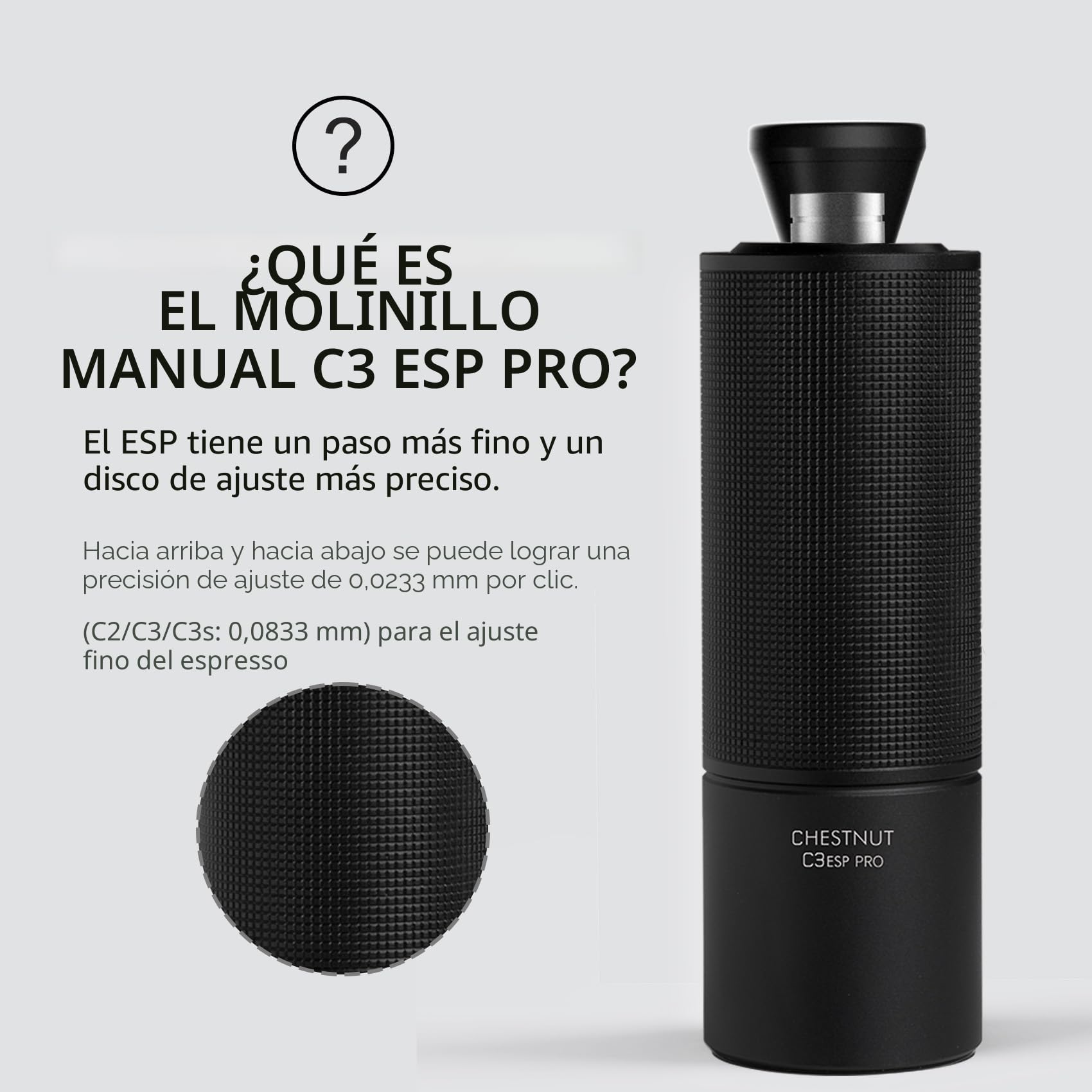 TIMEMORE Molinillo de café C3 ESP Pro - ajuste preciso, acero inoxidable, mecanismo cónico, mango plegable, 25 g de capacidad, negro