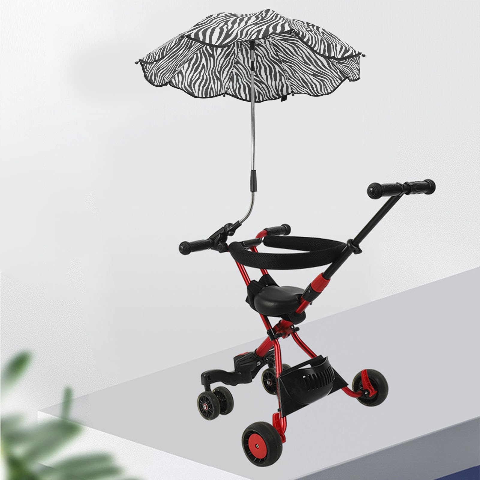 14-calowy Parasol do Wózka Dziecięcego, Uniwersalny Parasol do Wózka Dziecięcego z Zaciskiem, Regulowany w Zakresie 360 ​​stopni Parasol Ochronny do Wózka Dziecięcego, Składany (Pasek zebry)