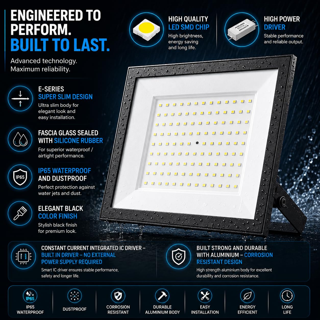 V-TAC Faro LED da Esterno 100W - [ E-SERIES - Alte Perfomance, Bassi Consumi ] - 8150 Lumen - Super Slim Design - IP65 - Proiettore per Casa, Garage, Magazzino - Impermeabile - Luce Naturale 4000K