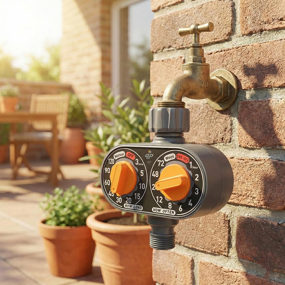 Elektronischer Bewässerungstimer – Spritzwassergeschützt, einfache Bedienung, Flexible Intervalle für die Gartenbewässerung - Wasseruhr/Zeitschaltuhr