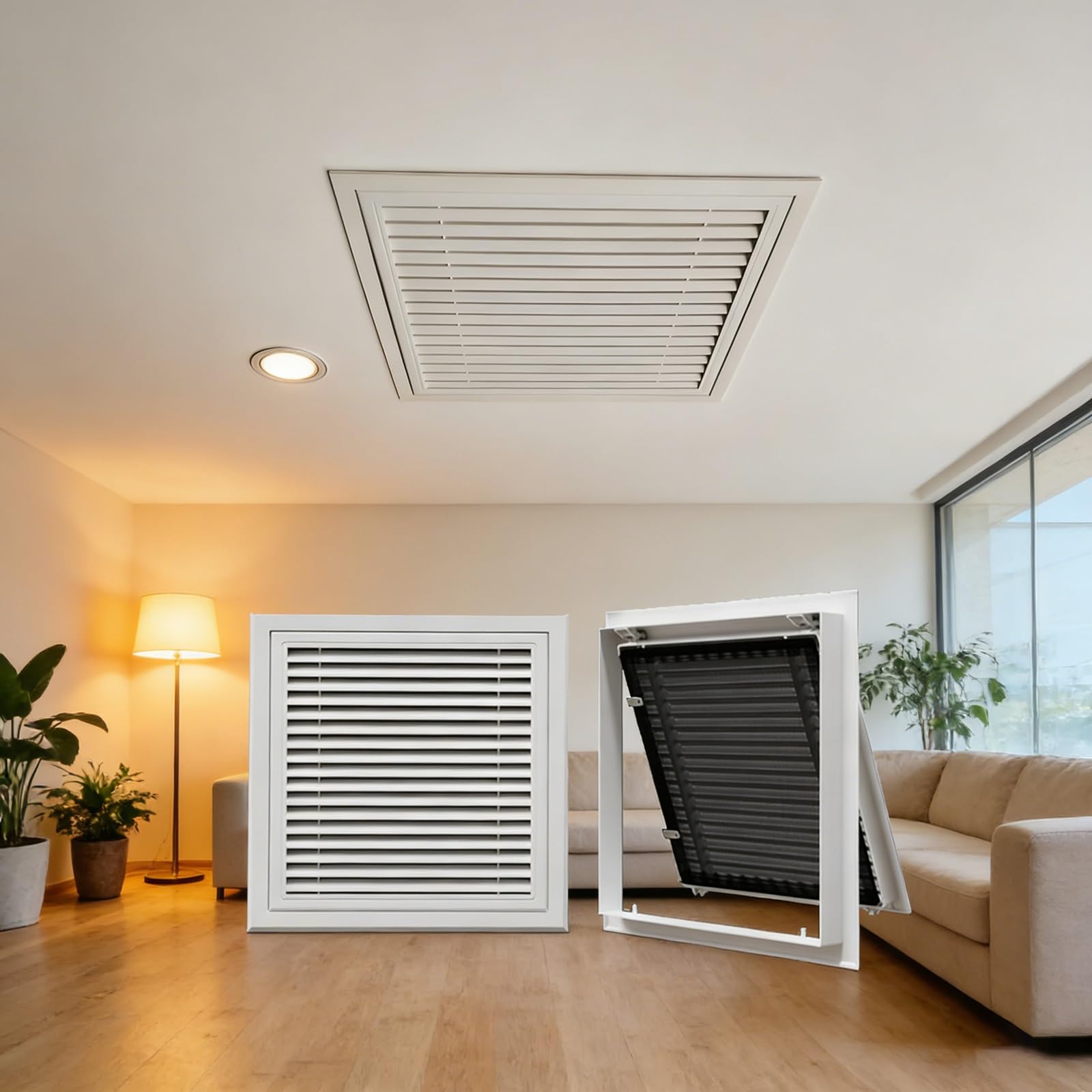 Griglia di ritorno dell'aria in acciaio, 40,6 x 66 cm, copertura di ventilazione HVAC bianca con pannello facile da rimuovere, perfetta per sistemi di climatizzazione di casa e ufficio, design