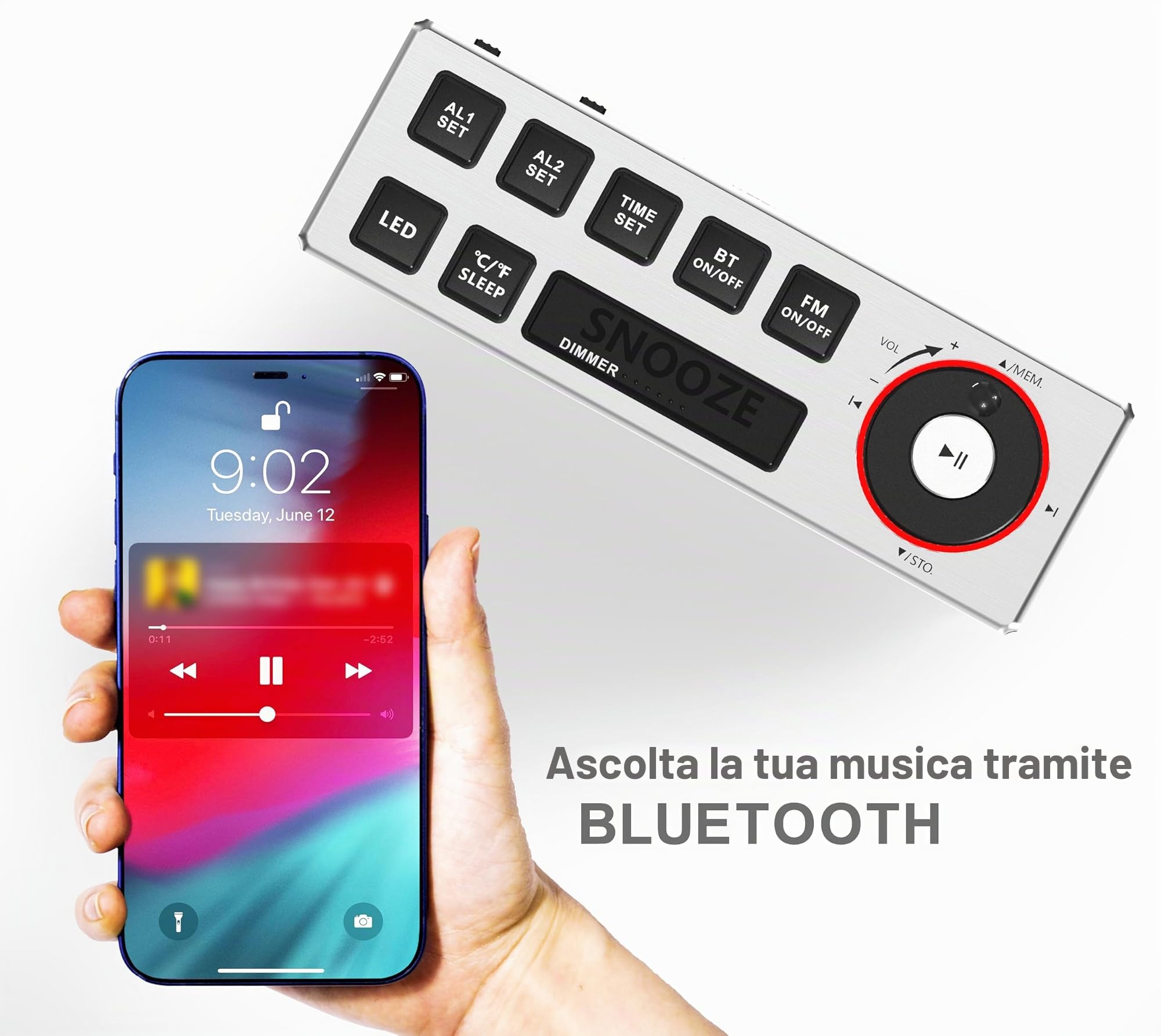 iTOMA Sveglia con radio FM, Ricarica USB, Display LED Blu Ghiaccio da 1,8", Luce Notturna, Doppio Allarme, Snooze, Controllo Dimmer, Orologio Elettronico da Comodino CKS508