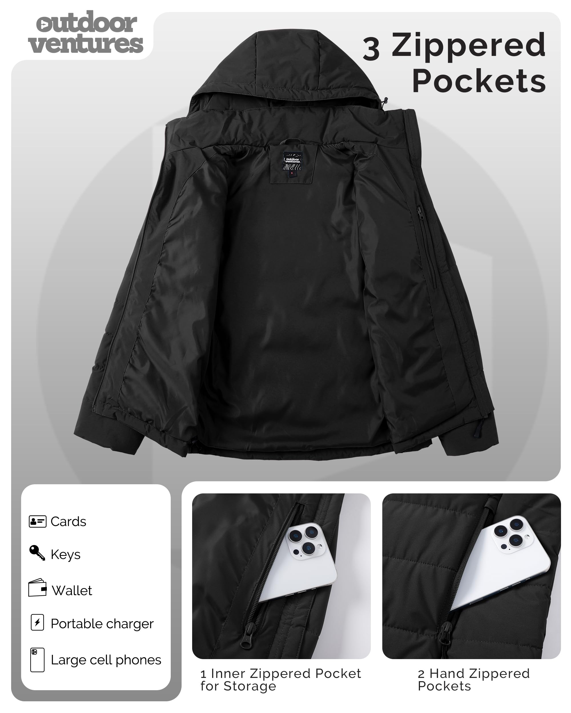 Outdoor Ventures Damen Steppjacke Warme Winterjacke mit Kapuze Wasserdichte Leichte Übergangsjacke Pufferjacke Damenjacke für Freizeit Wandern Reisen