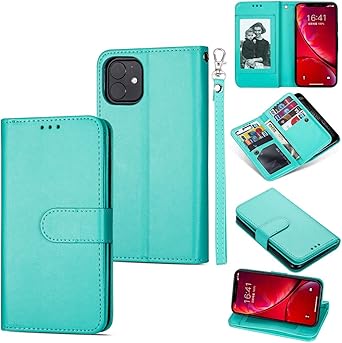 Defbsc Iphone 11 Case Folio Flip Wallet Case With 9 Card Holders Kickstand Hand Strap Ultra Slim Premium Leather Magnetic Folio Case For 6 1 Inch Iphone 11 Mint Green