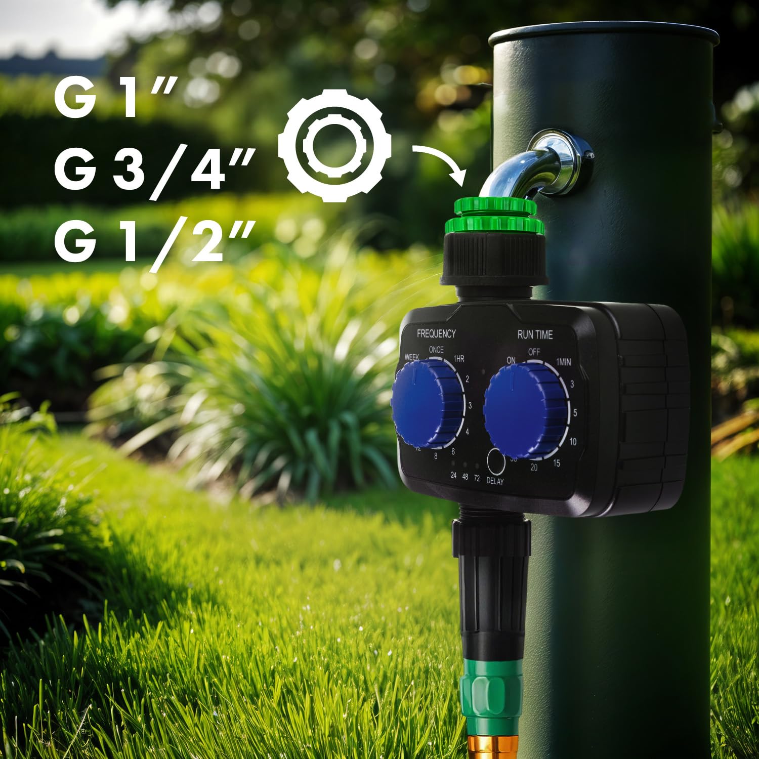 Green Blue Contrôleur électronique d'irrigation | Contrôle précis pour l'arrosage du jardin | Fréquence et durée d'arrosage réglables | Fonctionne avec piles IP55 résistant aux intempéries GB391