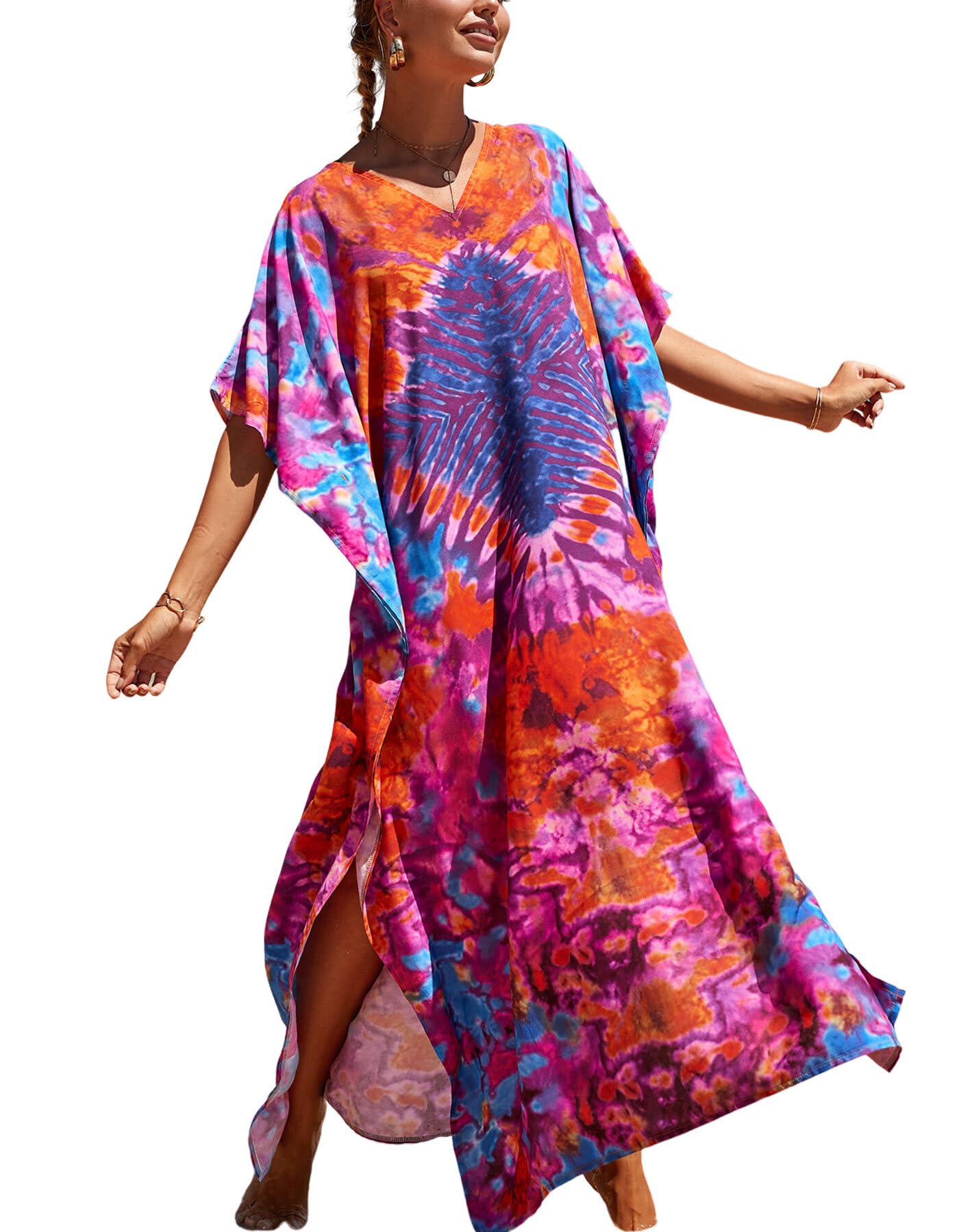 NFVNKJ Women's Plus Size Beach Lounge Kaftan Maxi Dress Swimsuit Coverup for Women