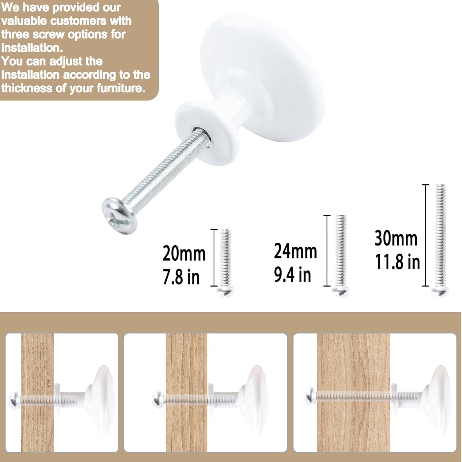 Pack of 20 Round Mushroom Shape Drawer Pulls Varnish White Furniture Cupboard Aluminium Alloy Dresser Knobs Door Window Pull Handles Cabinet Hardware for Closet Wardrobe Pulls with Screws
