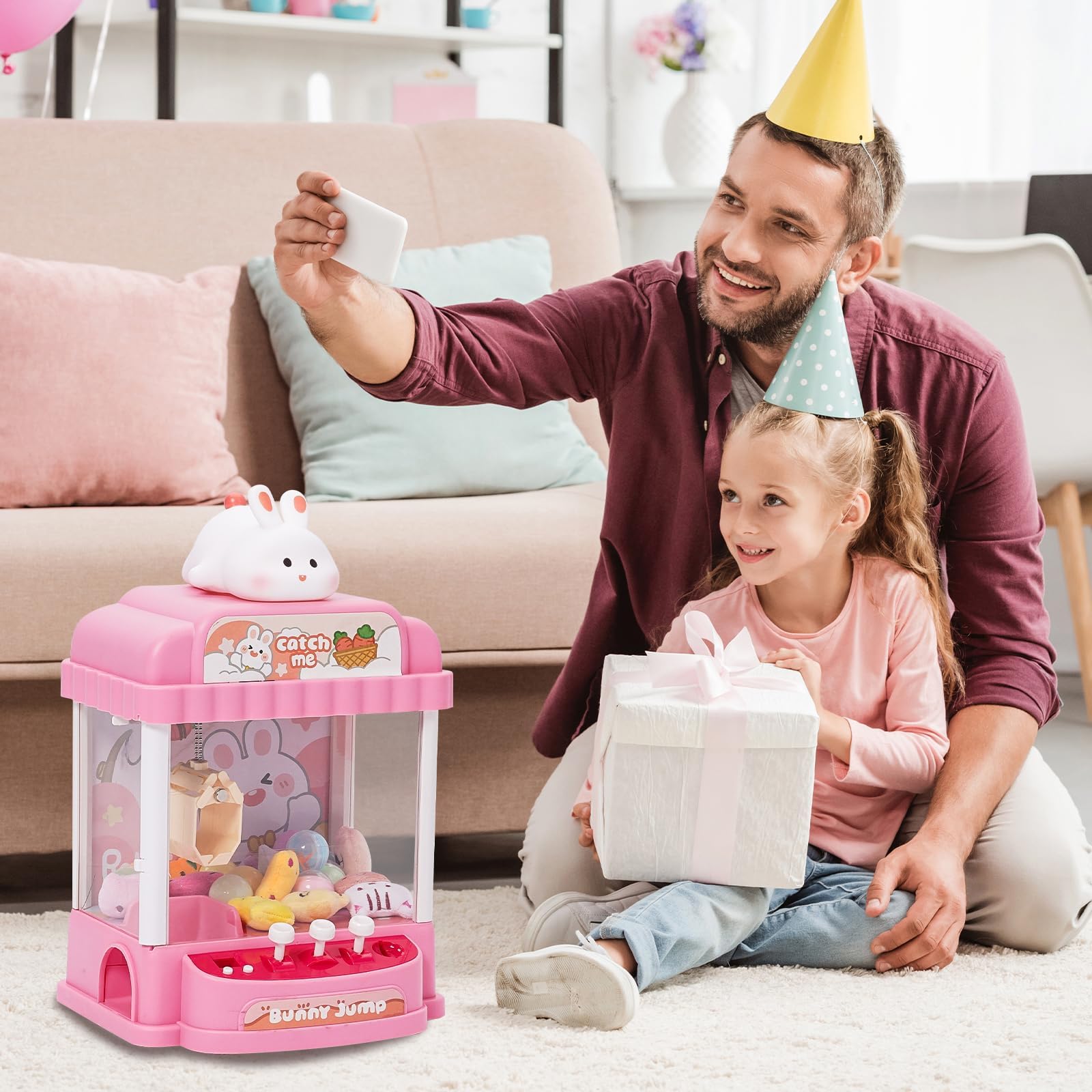 Macchina ad Artiglio per Bambini con 10 Giocattoli di Peluche e 10 Gashapons Candy Grabber Macchina Caramelle Mini Distributore per Bambini Giochi Arcade con Musica Regalo per Natale e Compleanno