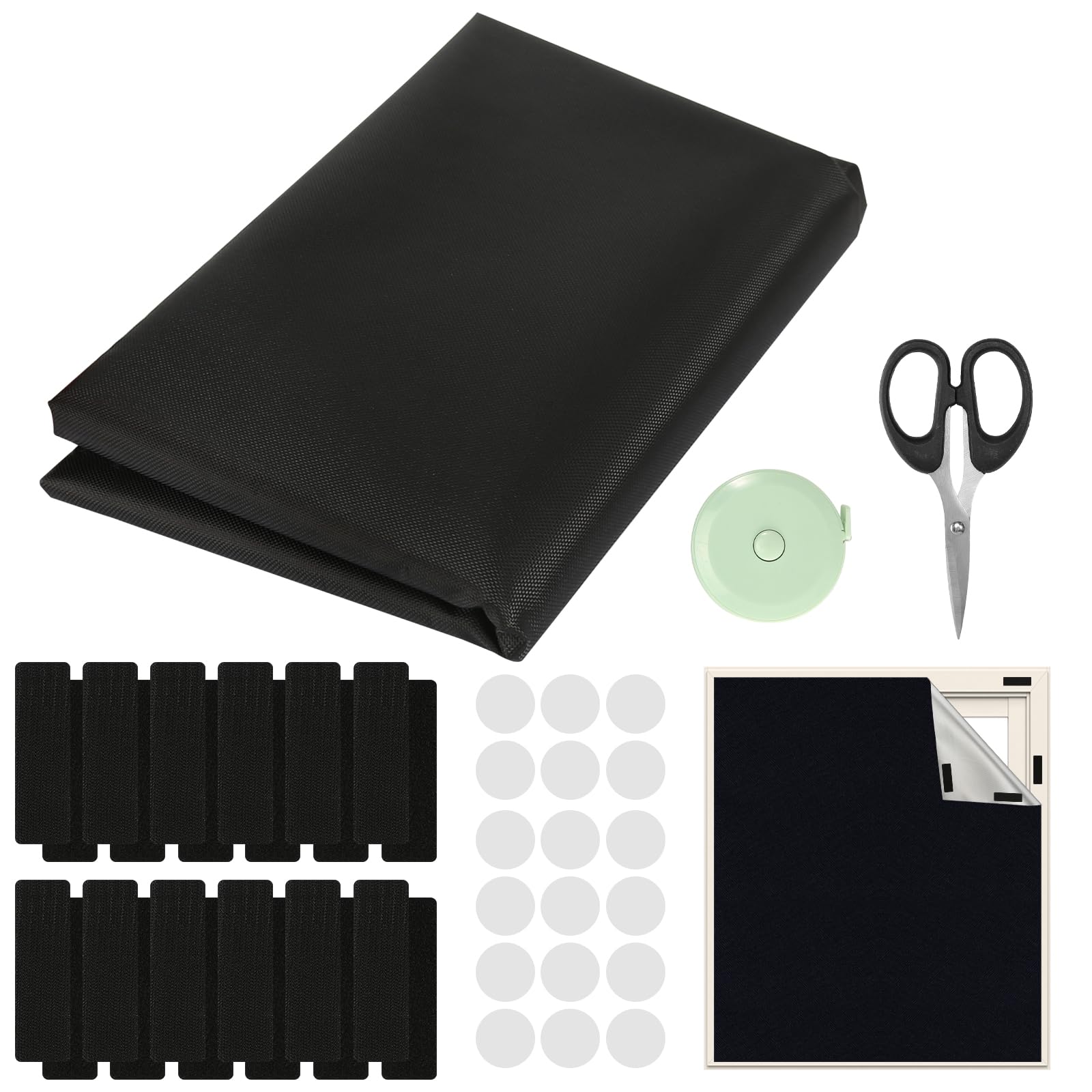 Blackout Blind 145 x 100cm Portable Blackout Blinds Stick On Temporary Blackout Fabric Black Out Blinds No Drill Black Blinds for Travel Bedroom Skylight Nursery Loft