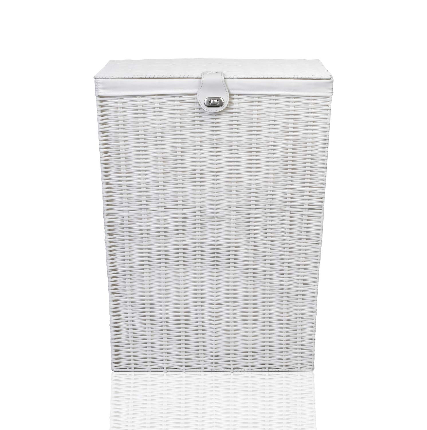Arpan Large Laundry Basket with Lid and Lock - White Resin Storage Basket with Removable Lining - 85 Liters