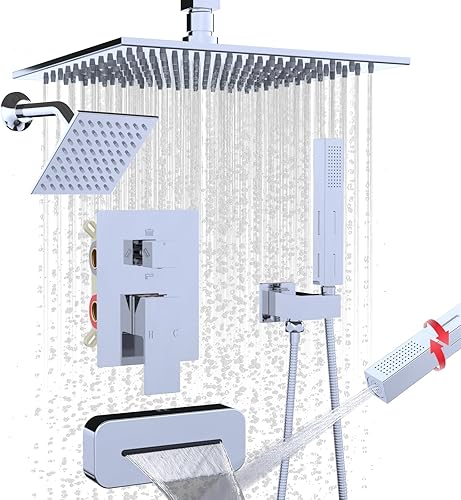 Vista 20 de Enga Sistema de ducha con chorros corporales de 12 pulgadas, ducha de lluvia montada en la pared y pulverizadores de mano de latón de cuerpo