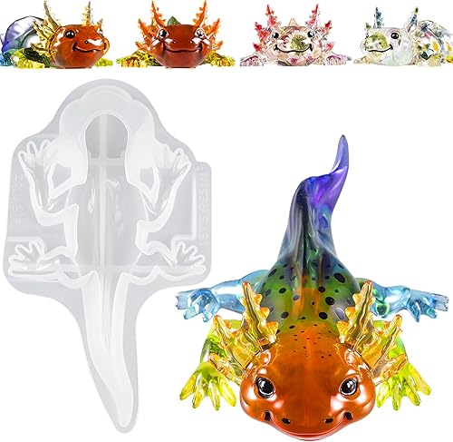 Let's Resin Moldes grandes de resina de ajolote de silicona, moldes de silicona de animales detallados en 3D, moldes de resina epoxi flexibles y