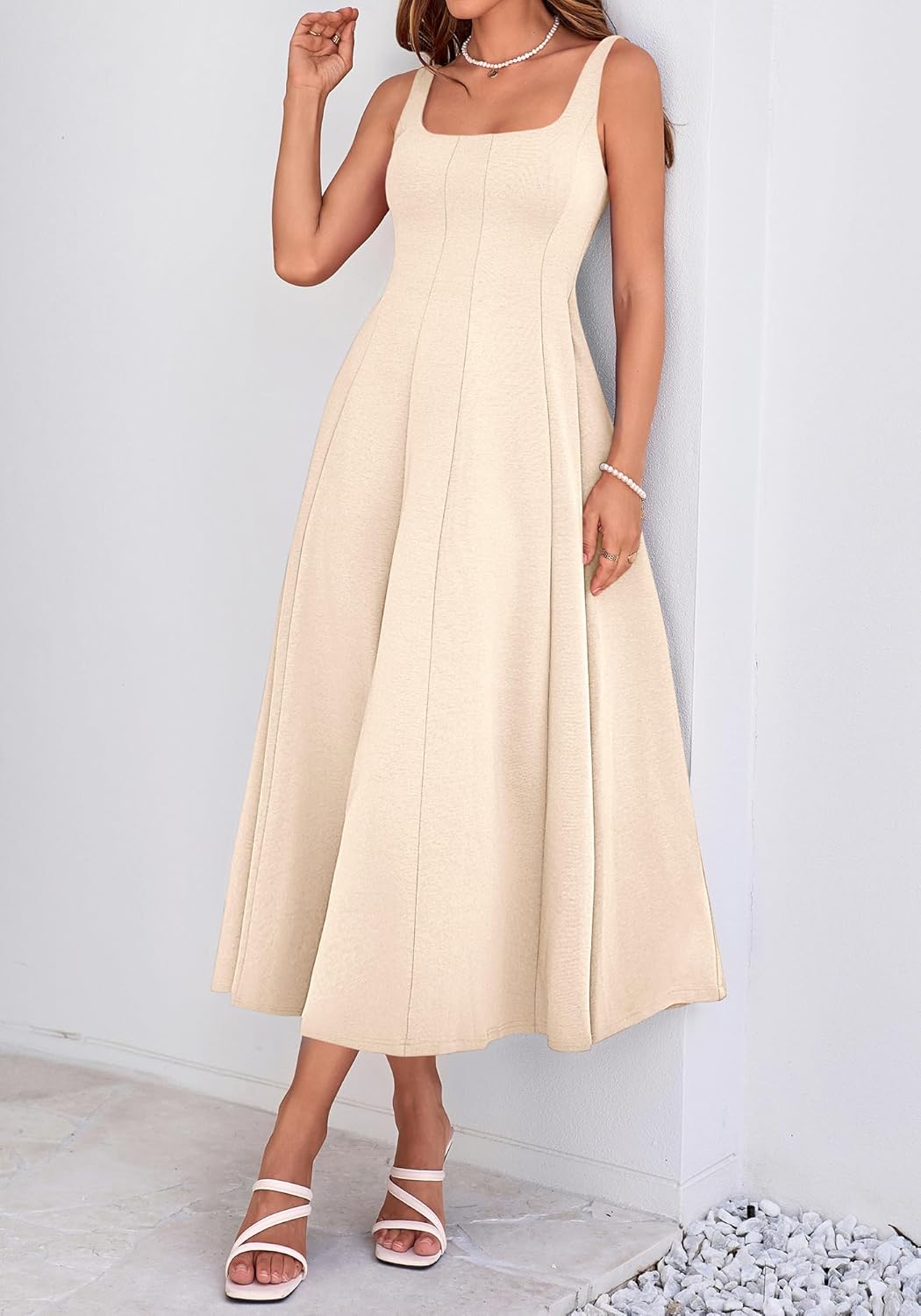 BTFBM Elegant Cocktail Dresses for Women 2026 Summer Square Neck Sleeveless A Line Formal Wedding Guest Party Maxi Dress