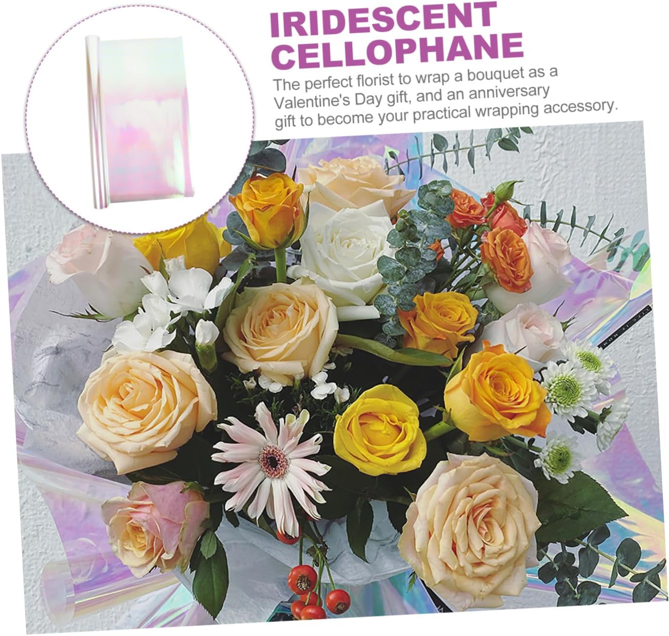 CONGARTENO Iridescent Decorative Cellophane Wrapping Paper Yards Mil Thick Basket and Bouquet Wrap for Flowers Crafts Parties Weddings Birthdays Easter and Holiday Decorations