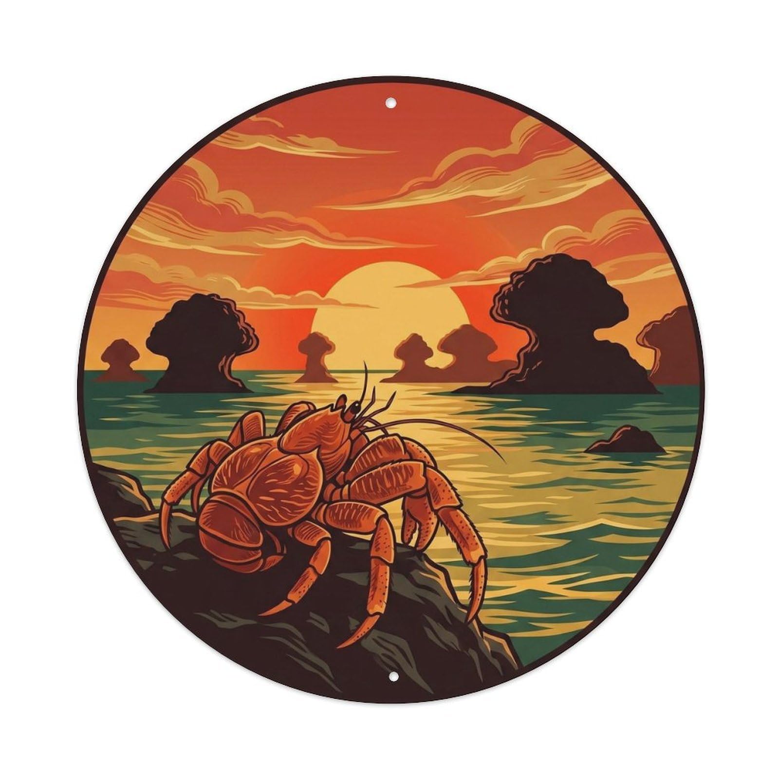Olyhtr 8X8inch Classic Style Palau Coconut Crab Sunset Woodblock Rock Islands Metal Tin Sign