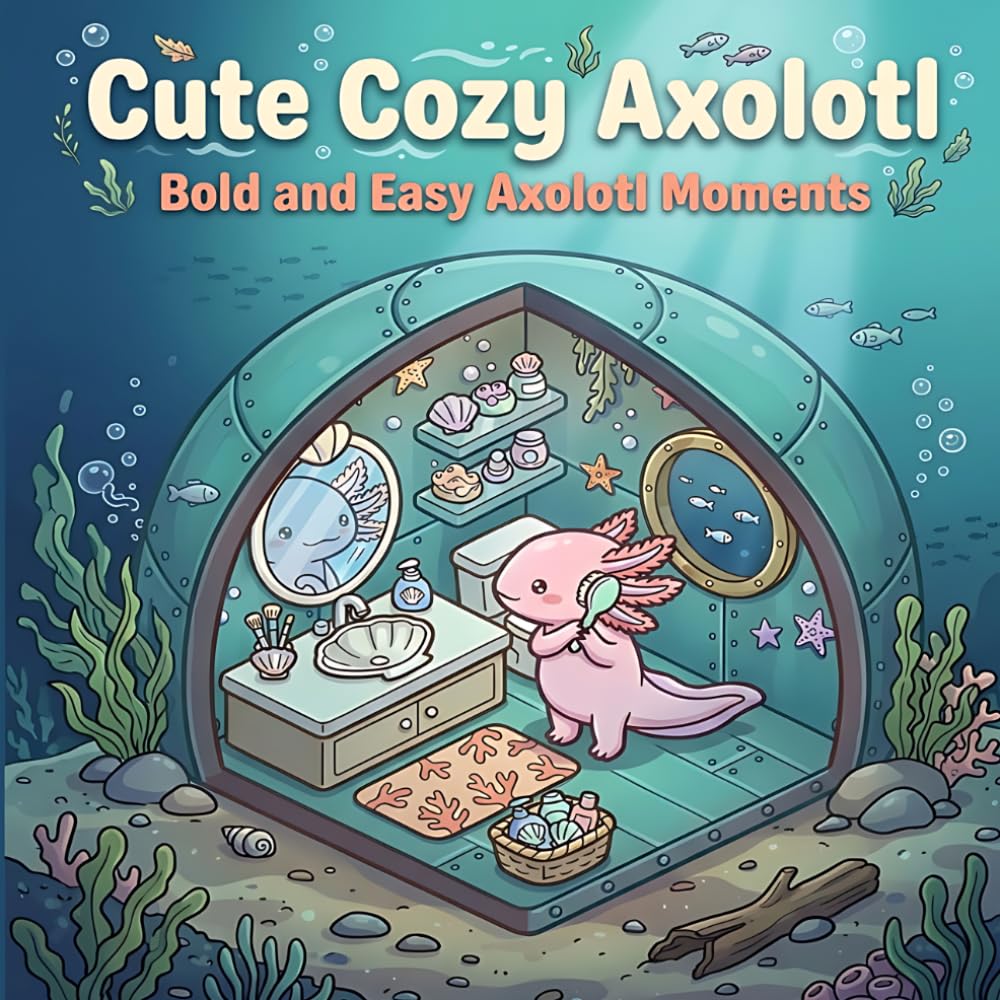 Cute Kawaii Axolotl: Bold and Easy Cozy Axolotl Scenes for All Ages | Adorable Kawaii Illustrations with Single-Sided Pages