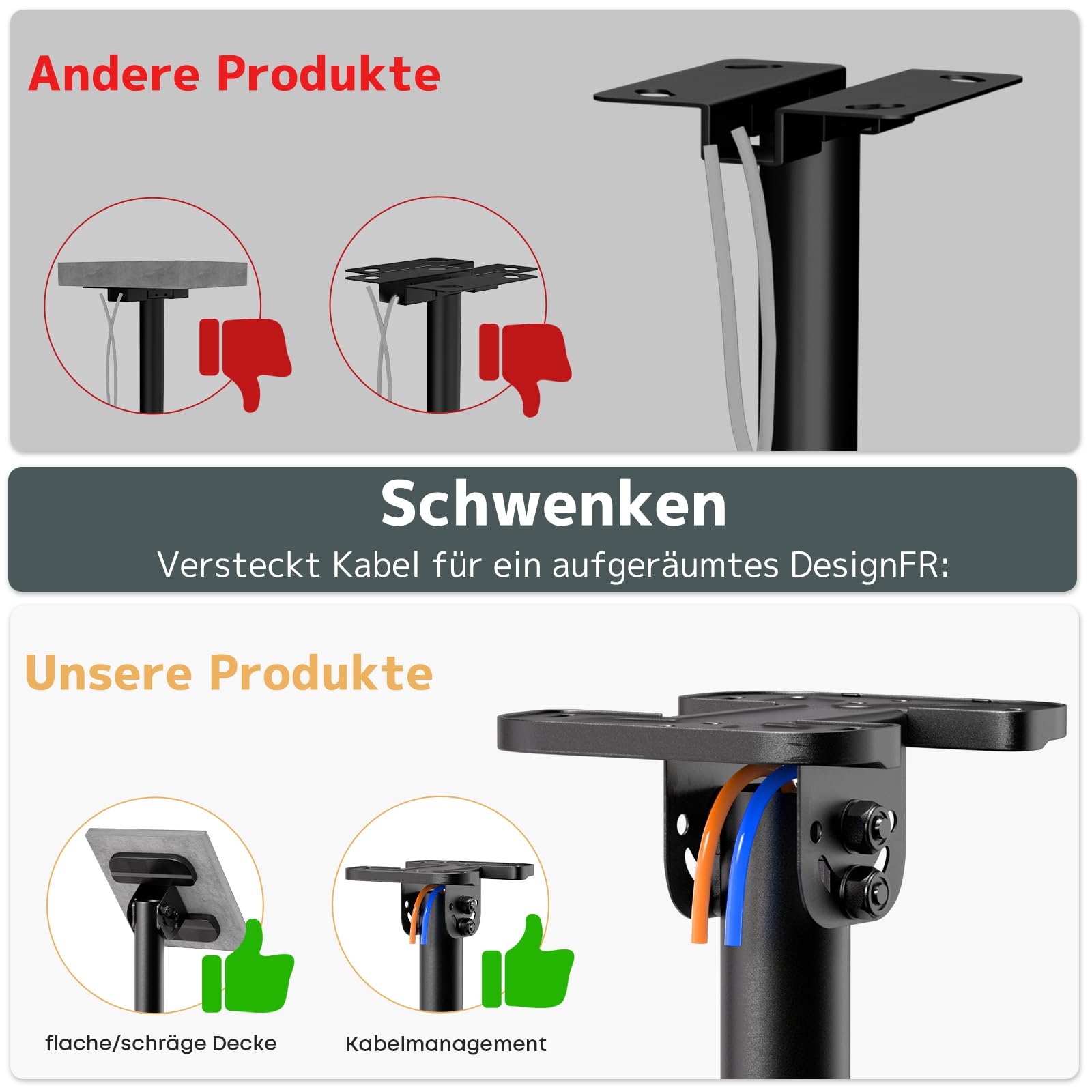 TV Deckenhalterung für 50-100", 80 kg Tragkraft, VESA 800x600