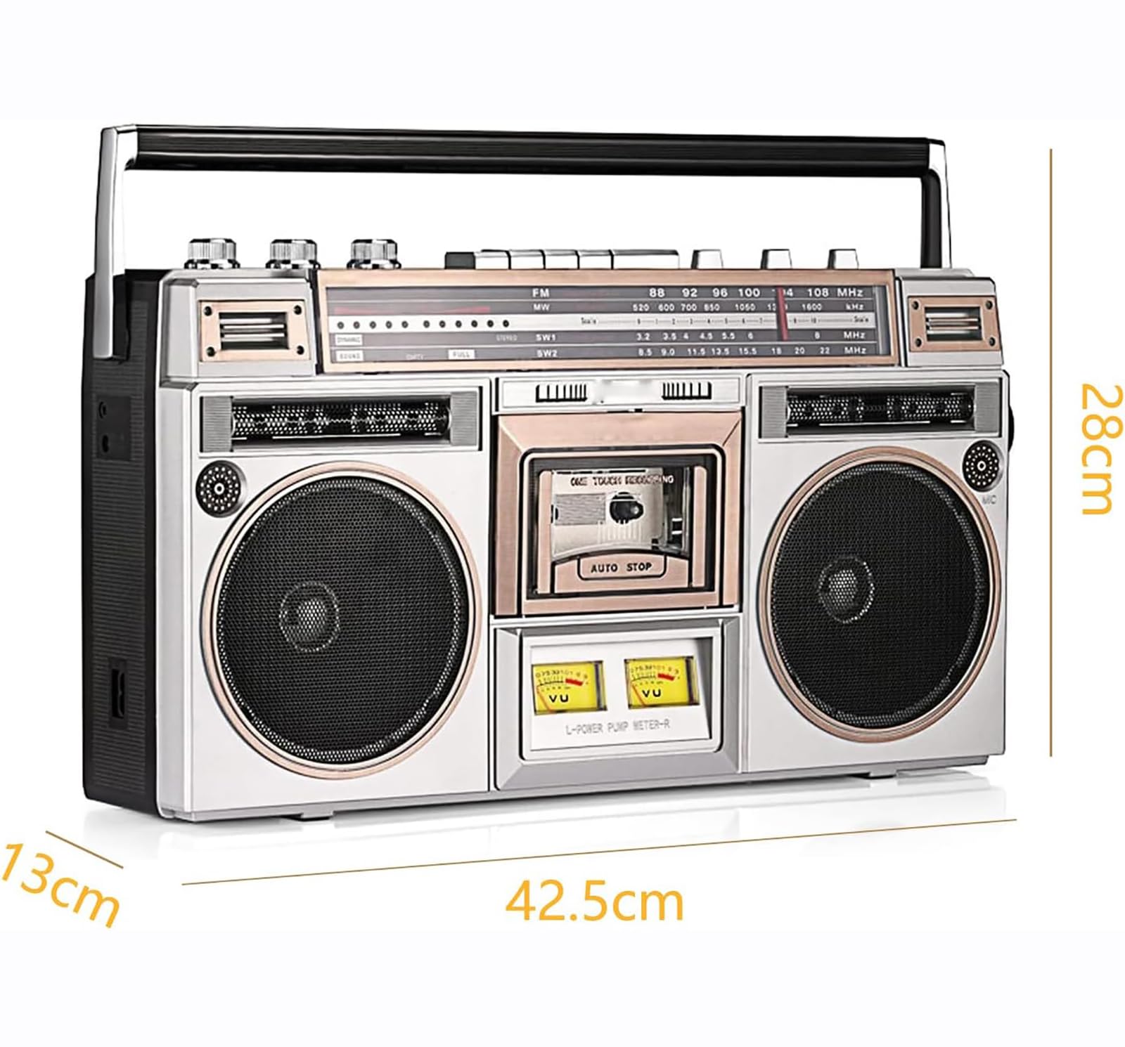 Boombox Bluetooth, radio AM/FM retrò anni '80 con altoparlanti stereo integrati, supporta ingresso SD/USB, ideale per famiglie, scuole e negozi