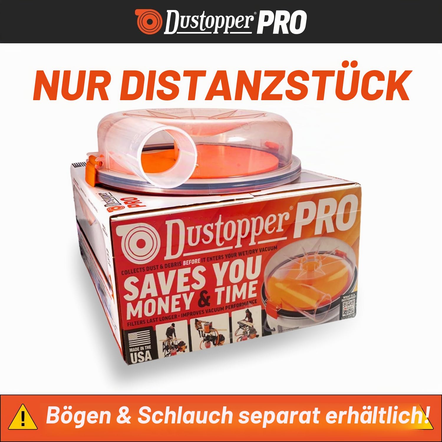 Dustopper PRO-Upgrade-Kit (Ellbogen und Schlauch separat erhältlich) +99% effizienter Zyklon-Staubabscheider mit niedrigem Profil, lässt Sich an vorhandene 6,4 cm Schläuche und Armaturen anschließen.
