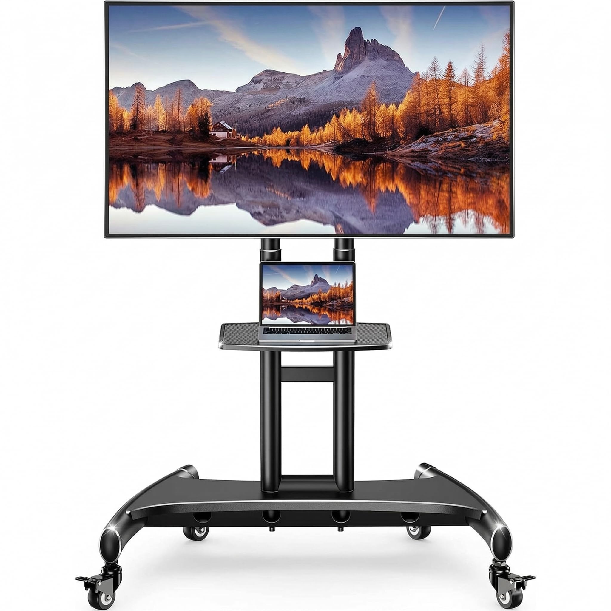 Perlegear Rolling TV Stand for 32-82 Inch Flat/Curved LED/LCD/OLED TVs, Outdoor Mobile TV Carts on Wheels with Adjustable Shelf, VESA 600x400mm up to 100lbs, Portable Mount with Wheels PGTVMC05-1