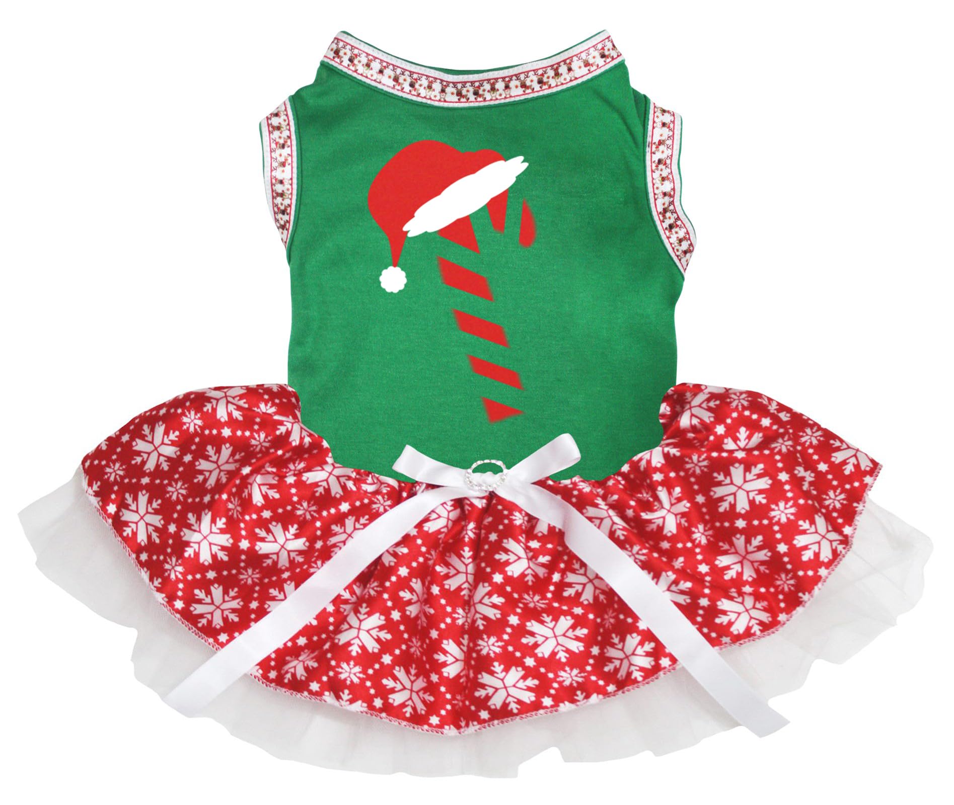 Robe Santa Candy Stick pour chiot : élégance XL verte aux détails flocons raffinés