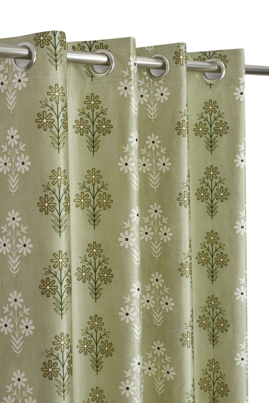 Soulful Creations Floral Printed Eyelet Ring Door and Window Curtain | Living Room Bedroom Curtains | Premium Semi Room Darkening | Eyelet Ring Parda (1, Green, Window - 5 feet)-image-42